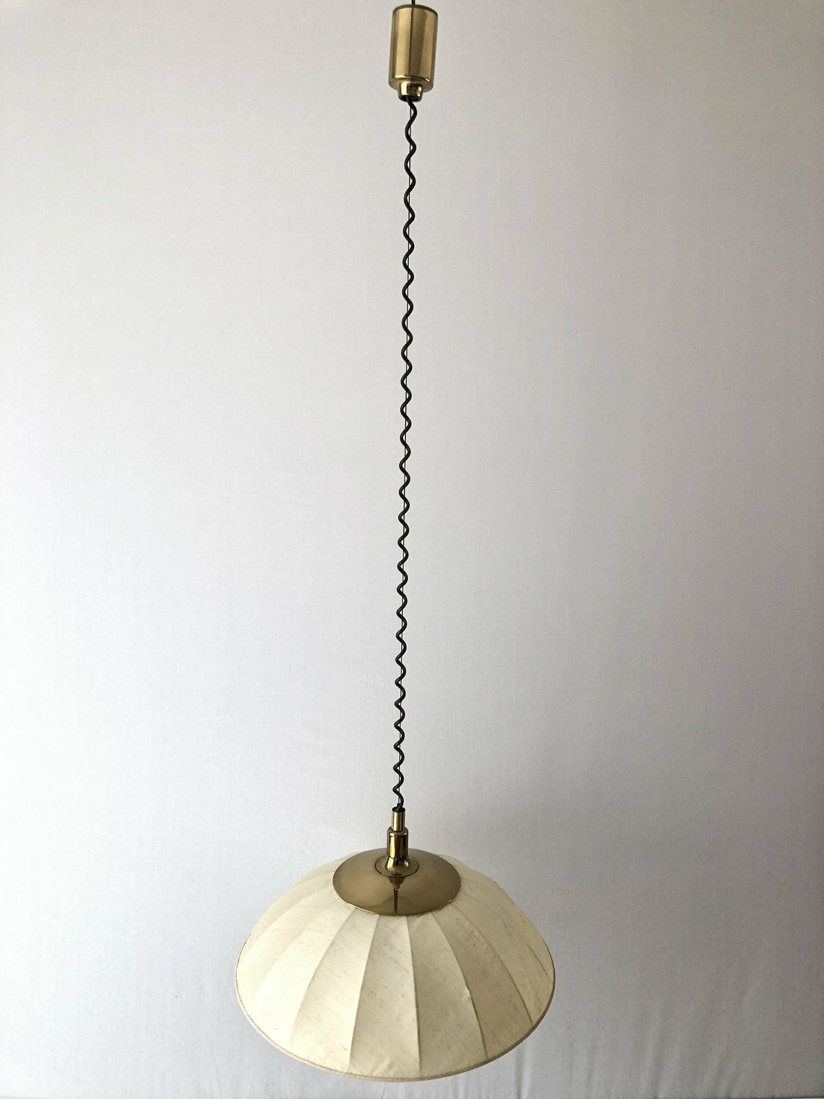 Wonderful Beige Fabric And Brass Adjustable Shade Mid Century Modern Xl Pendant Lamp By Schröder & Co, 1970s, Germany photo vinterior