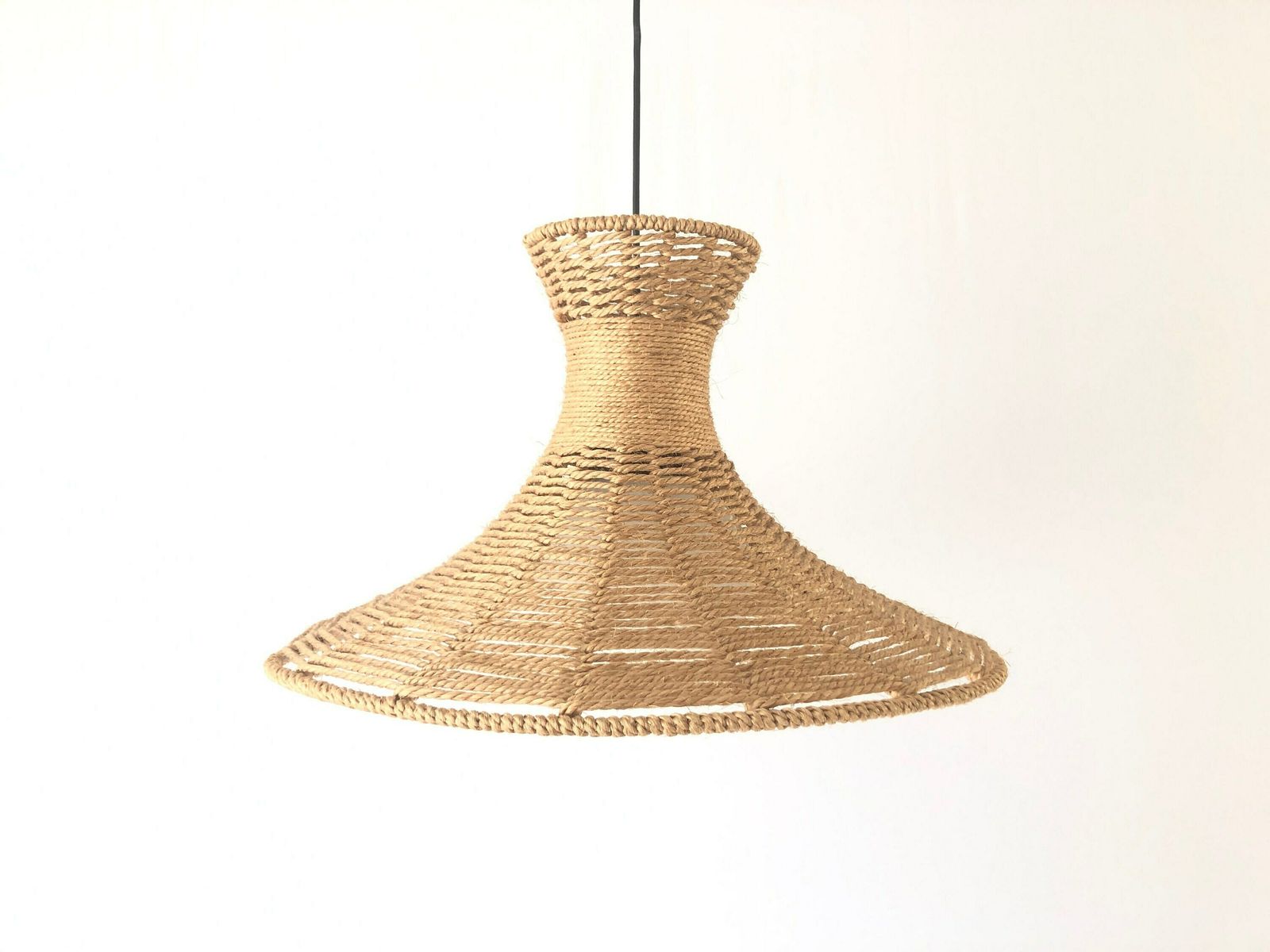 Handwoven Brown Thick Thread And Metal Body Xl Pendant With Ball Glass Shade, 1970s, Germany