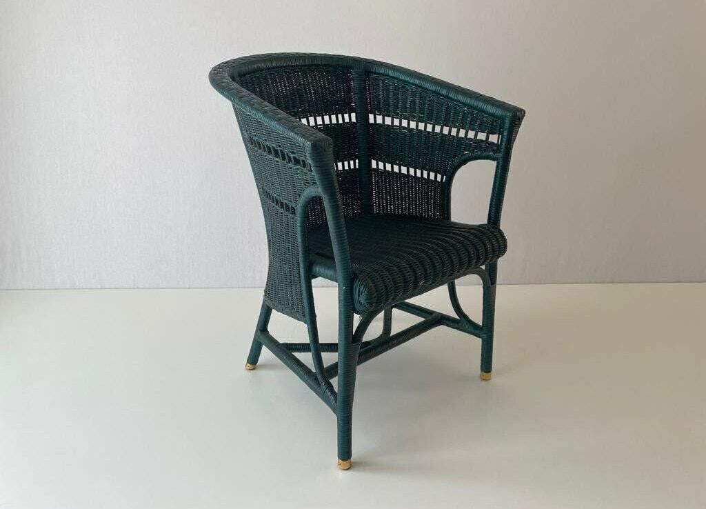 Green Wicker Armchairs With Gold Foot Detail, 60s/70s, Germany