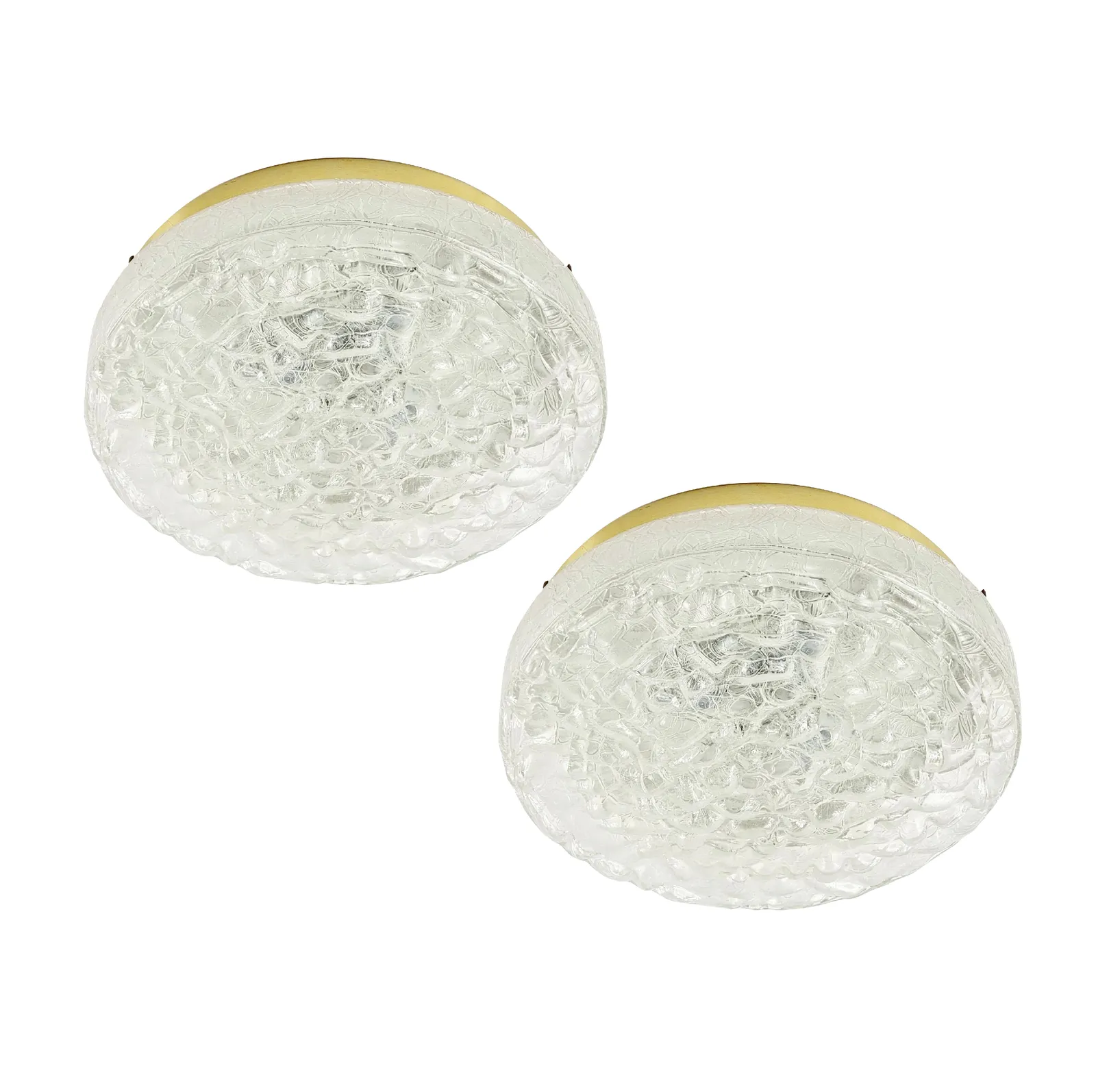 Pair Of Large Murano Ice Glass Ceiling Lights From Doria Leuchten, Germany, 1960s
