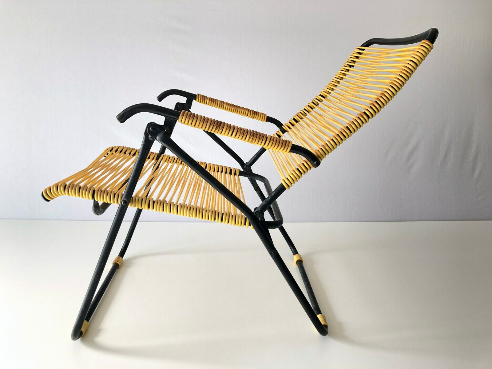 Iconic Italian Yellow Pair Of Outdoor Spaghetti Armchairs, 1970s, Italy photo Garden Furniture