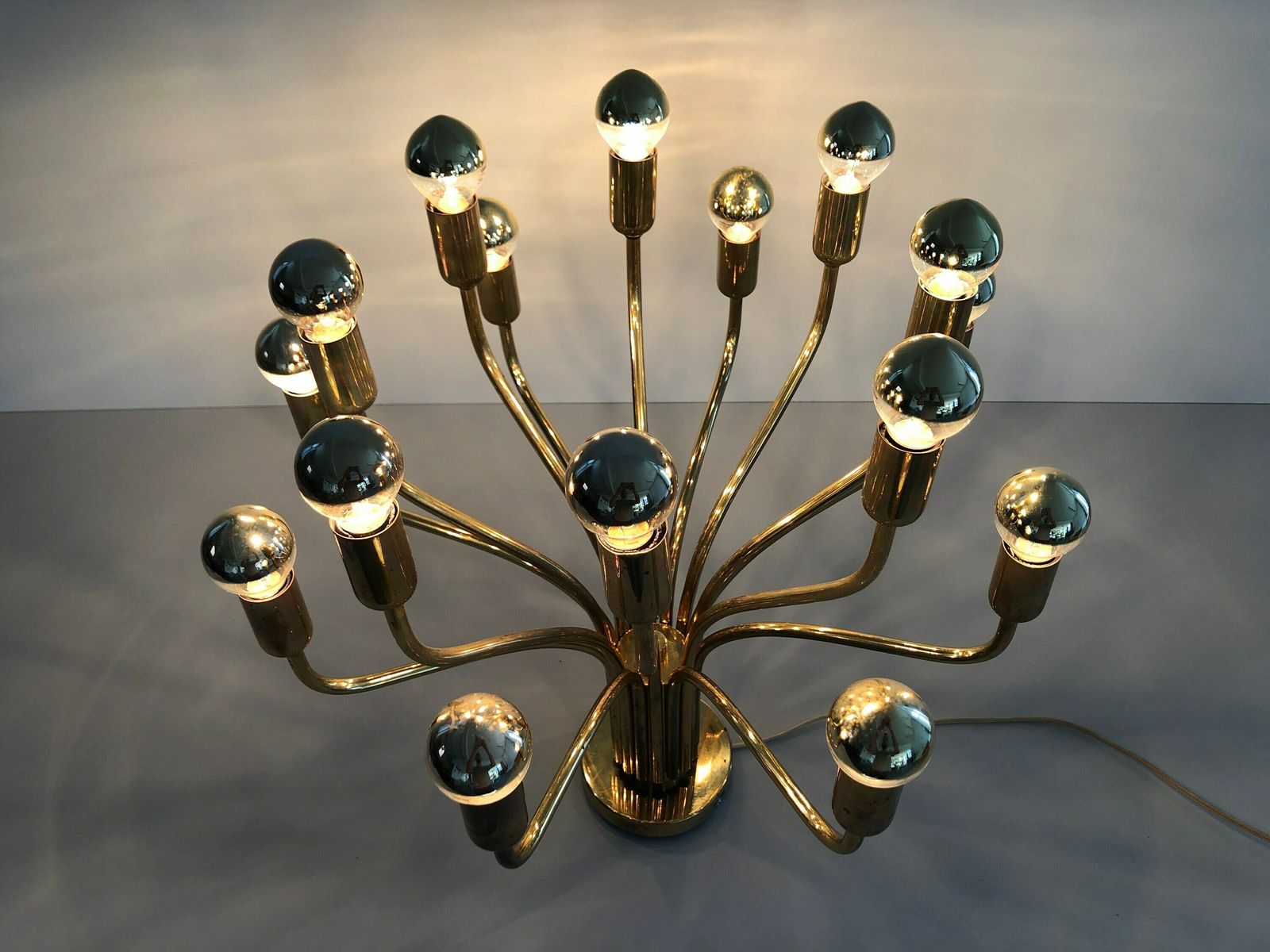 Exceptional 16 Armed Full Brass Sputnik Chandelier By Wkr, 1970s, Germany photo 2259.0