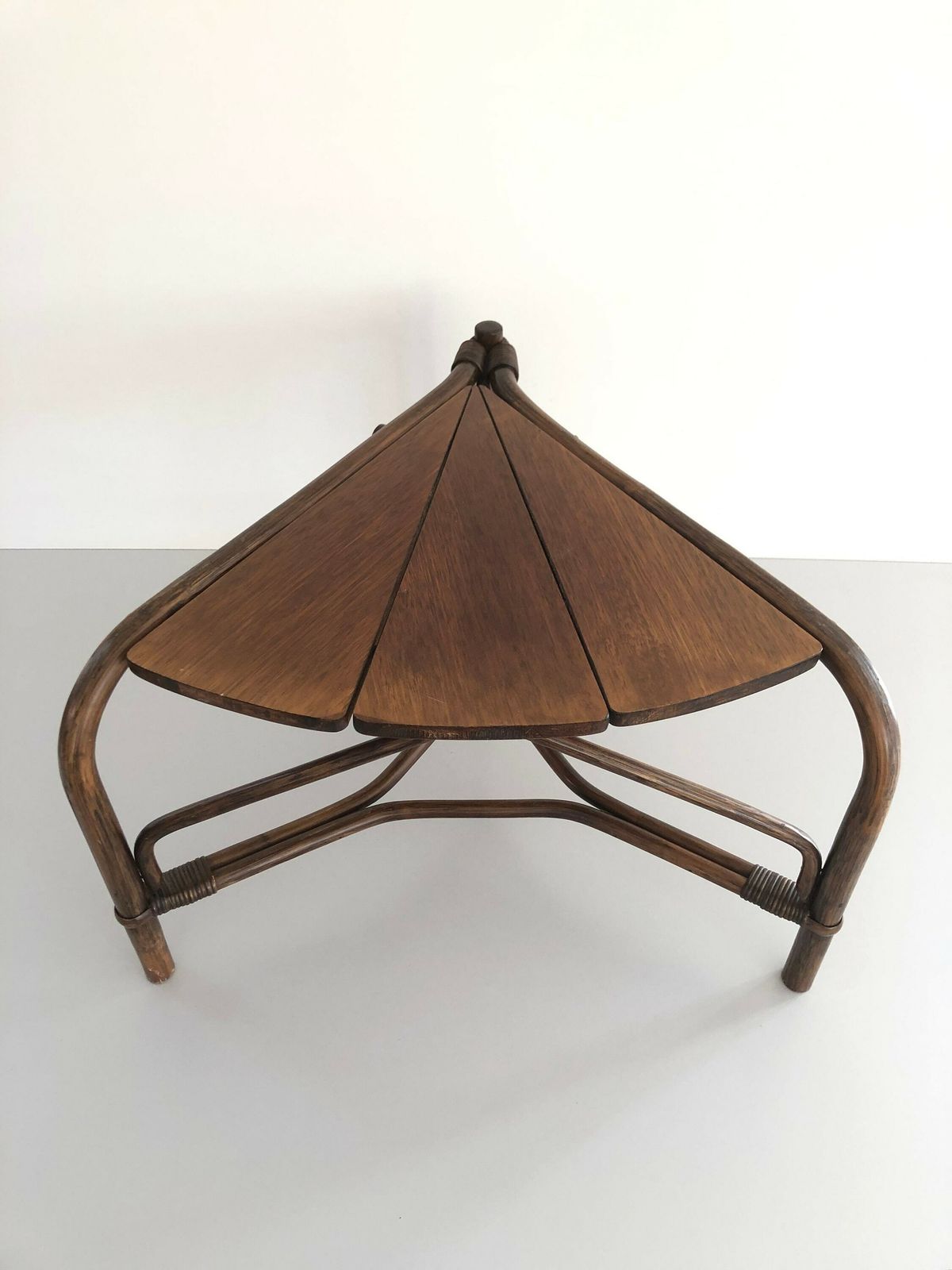 Dark Brown Bamboo   Wood Triangle Pieces Design Rare Coffee Table, 1960s photo 1130.0