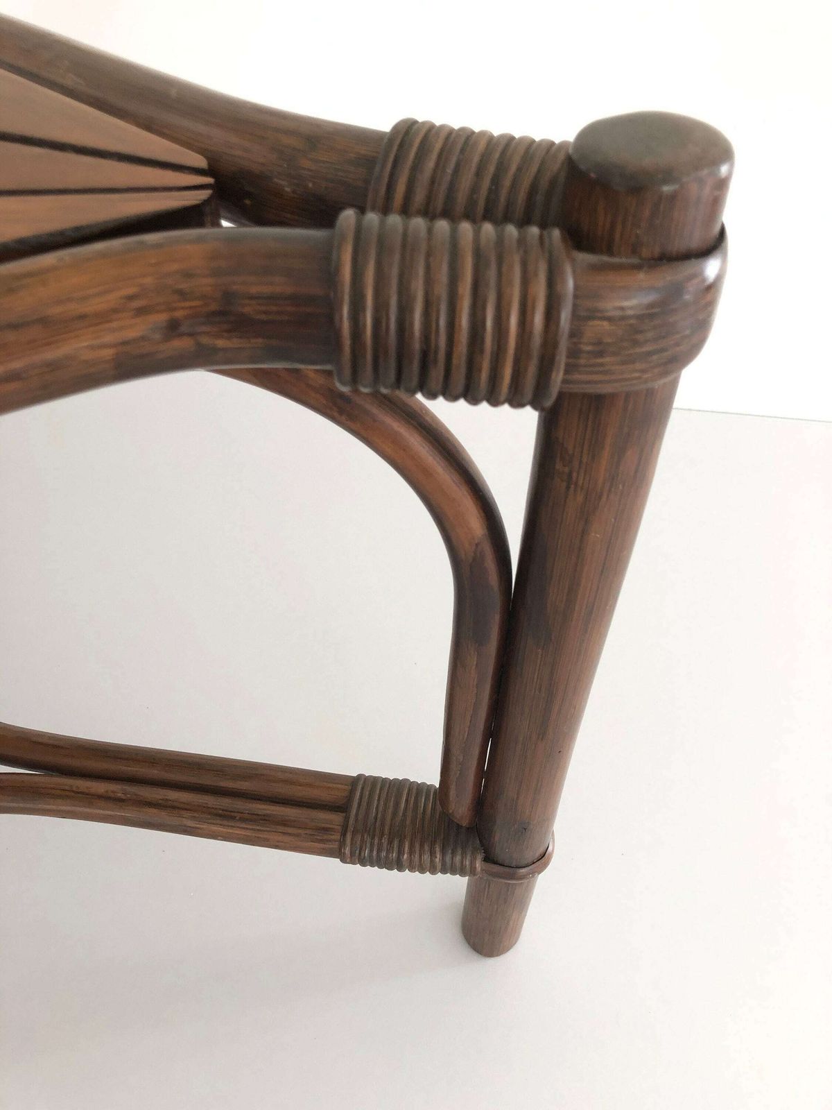 photo for sale Dark Brown Bamboo   Wood Triangle Pieces Design Rare Coffee Table, 1960s
