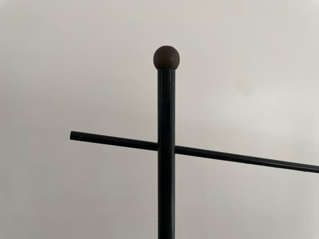 photo for sale Mid Century Design Wood And Black Metal Geometric Backside Plant Stand, 1950s, France