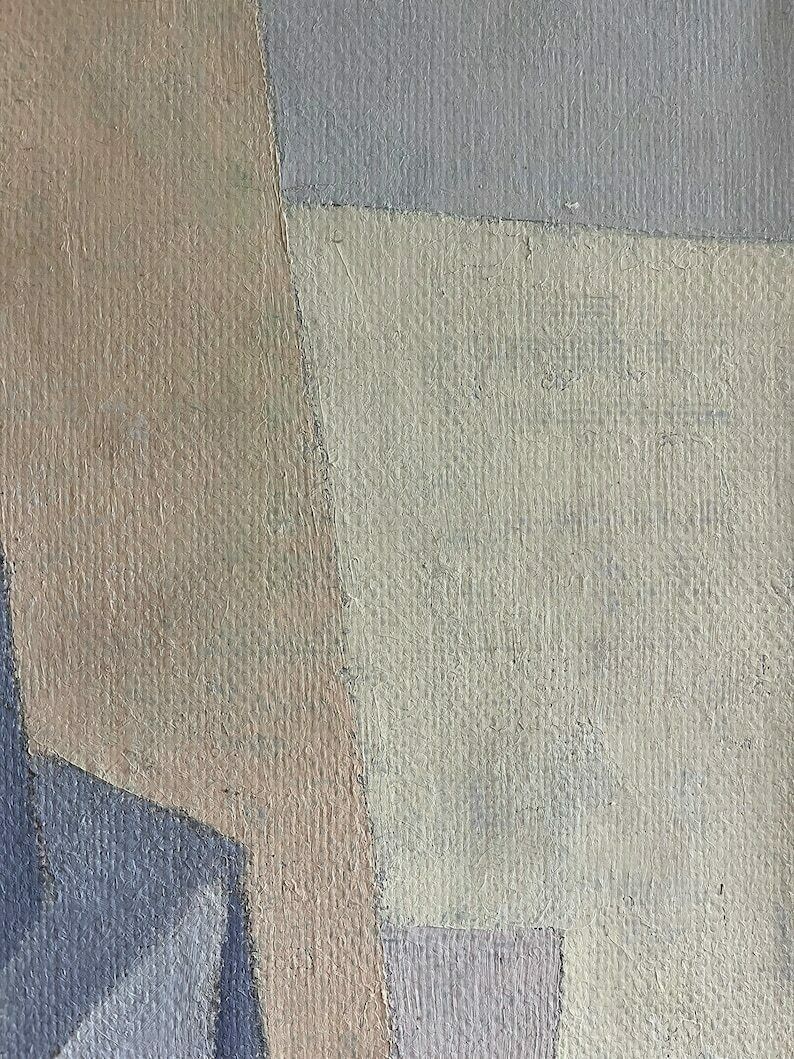 Italian Mid Century Cubist Oil On Canvas Painting Vintage Original Artwork In Pastel Colours Signed By Artist photo buy