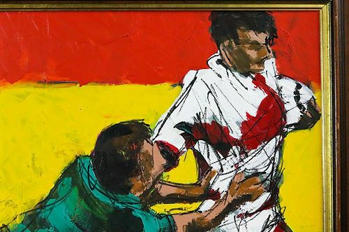 Rugby Oil Painting, 1990s, Contemporary photo for sale