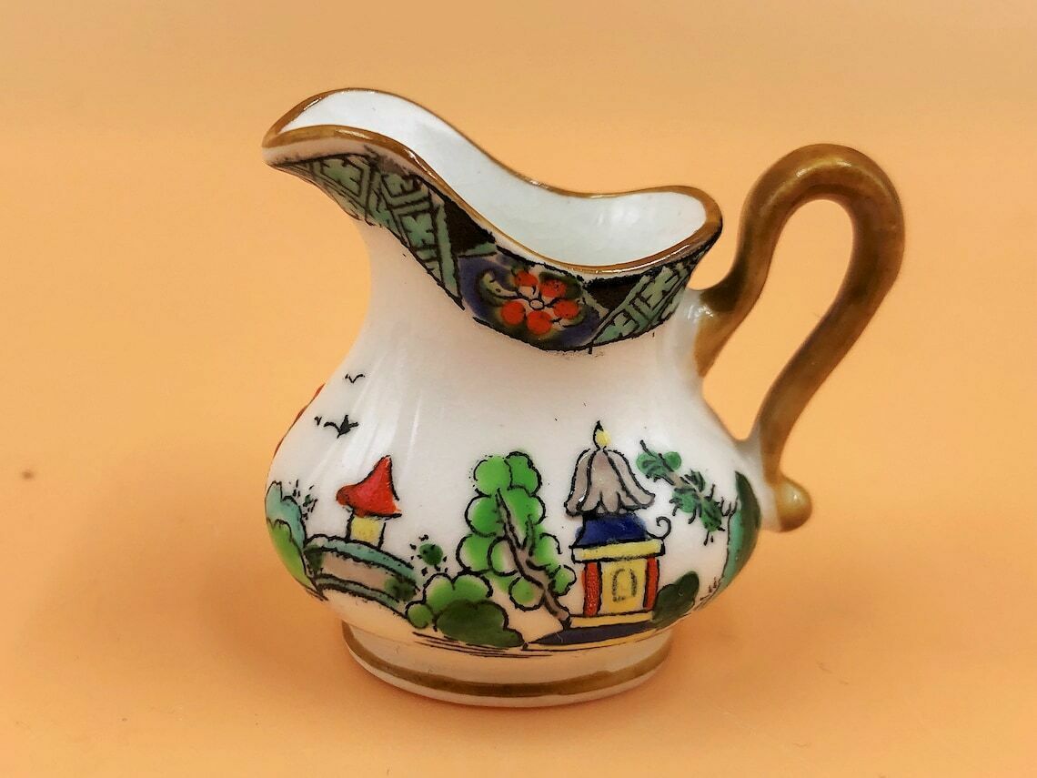Antique Crown Staffordshire China Chinese Willow / Ye Olde Willow Oriental Pagoda Miniature Cabinet Display Tea Set. 5356. photo Home Decor