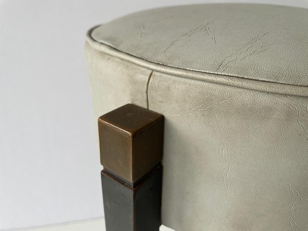 Italian Gray Leather Pair Of Bar Stools With Circle Footrests, 1960s, Italy photo vintage