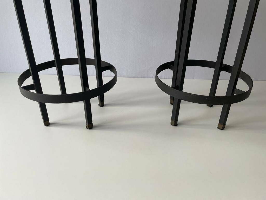 photo furniture Italian Gray Leather Pair Of Bar Stools With Circle Footrests, 1960s, Italy