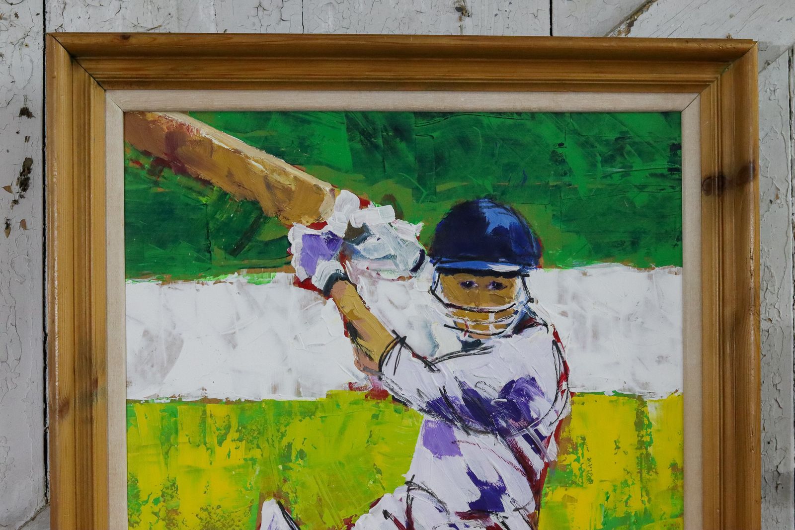 Cricketer Oil Painting, 1980s, Vintage photo furniture