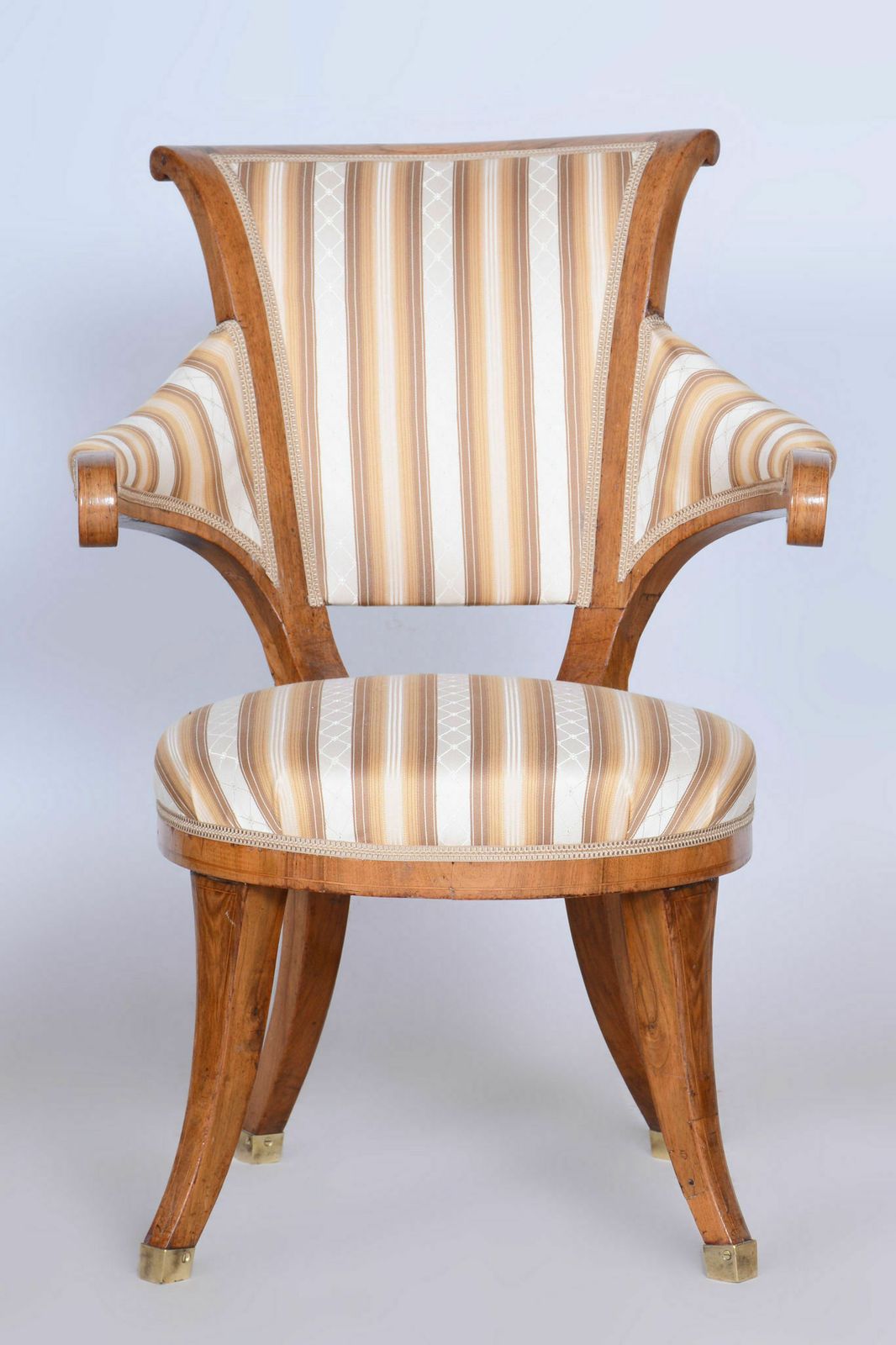 Restored Biedermeier Walnut Armchair, Josef Danhauser, Revived Polish, New Professional Upholstery, Vienna, Austria, 1820s photo vintage