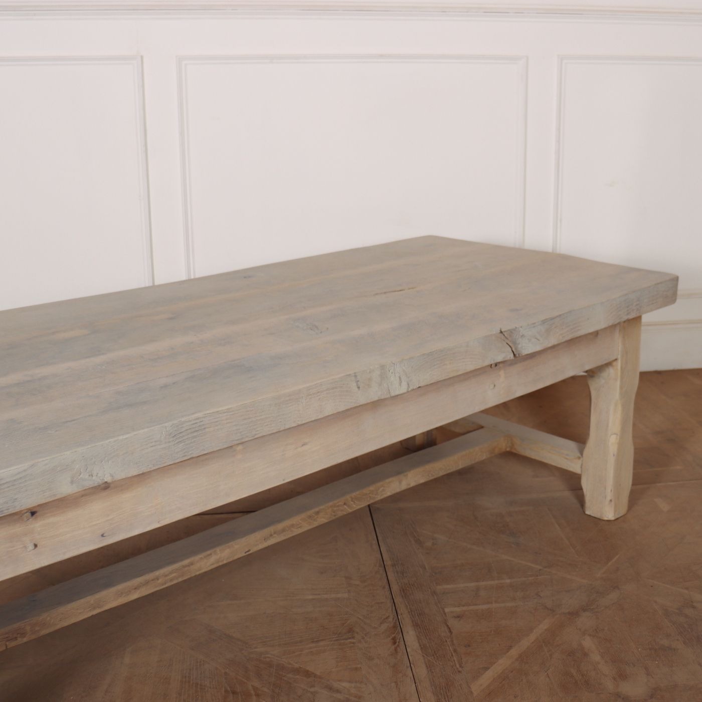 Large 19th C French Bleached Oak Coffee Table With A 2.5" Thick Top. 1860. photo for sale