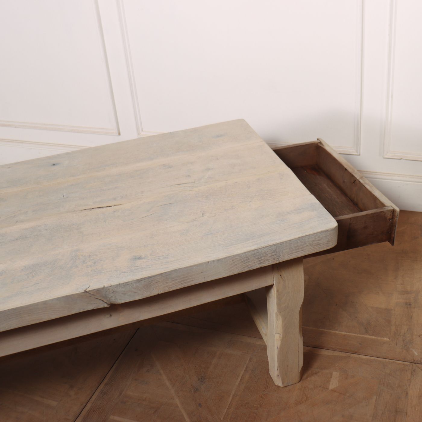 Large 19th C French Bleached Oak Coffee Table With A 2.5" Thick Top. 1860. photo vinterior
