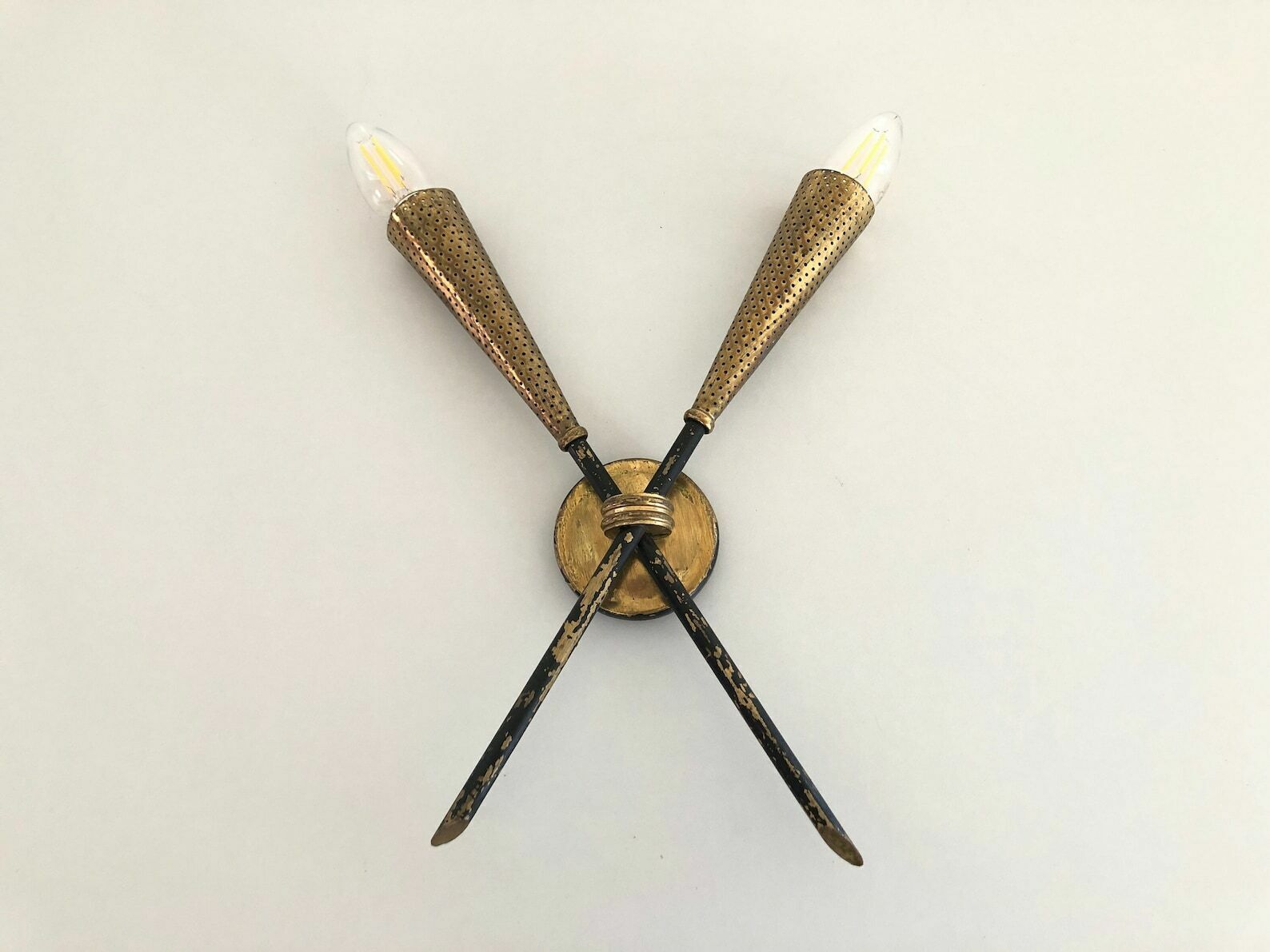 Mid Century Gold Metal Rare Single Sconce, 1950s, France