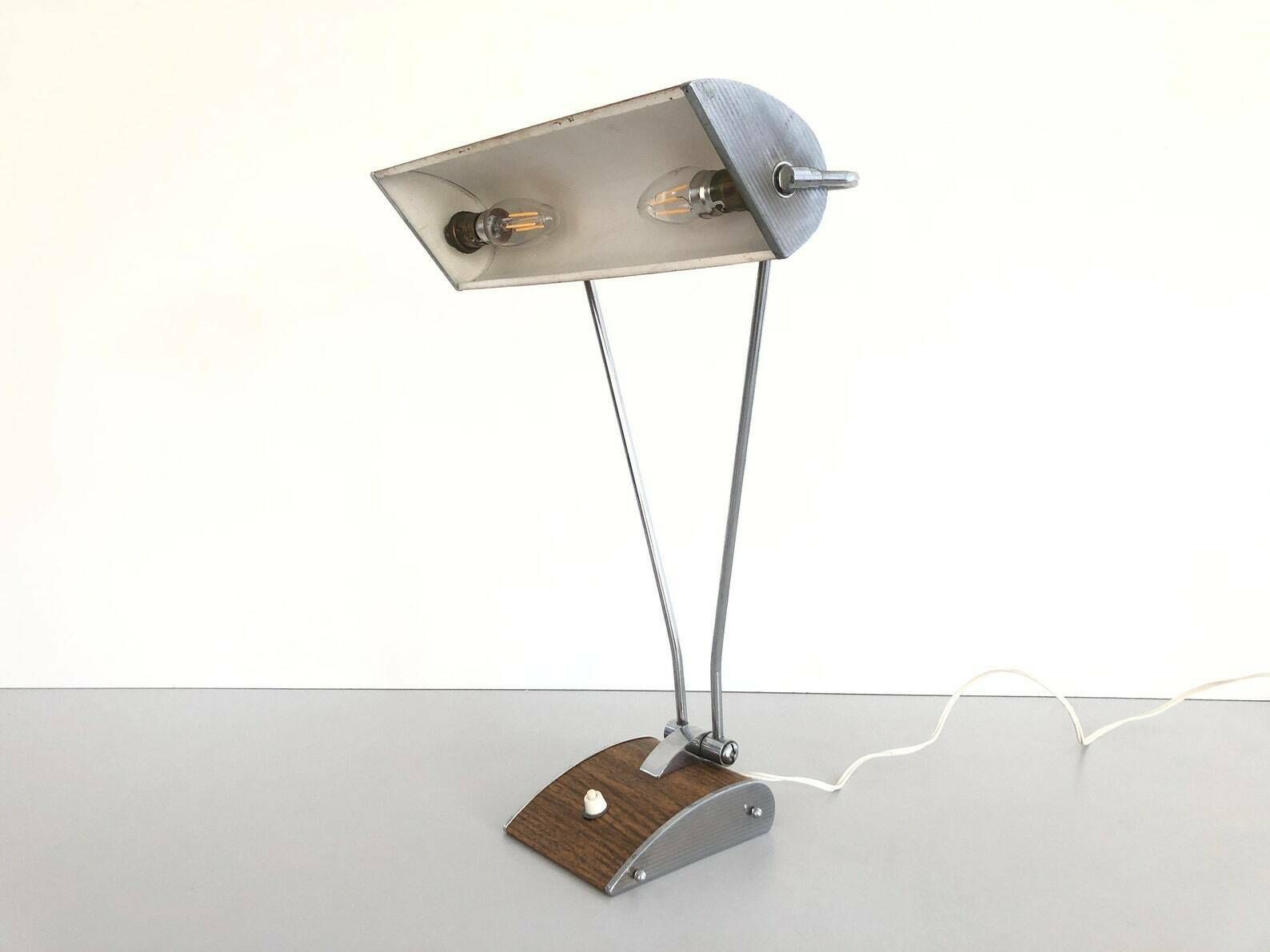 French Design Wood Texture Metal Large Desk Lamp By Eileen Gray, 1950s, France photo furniture