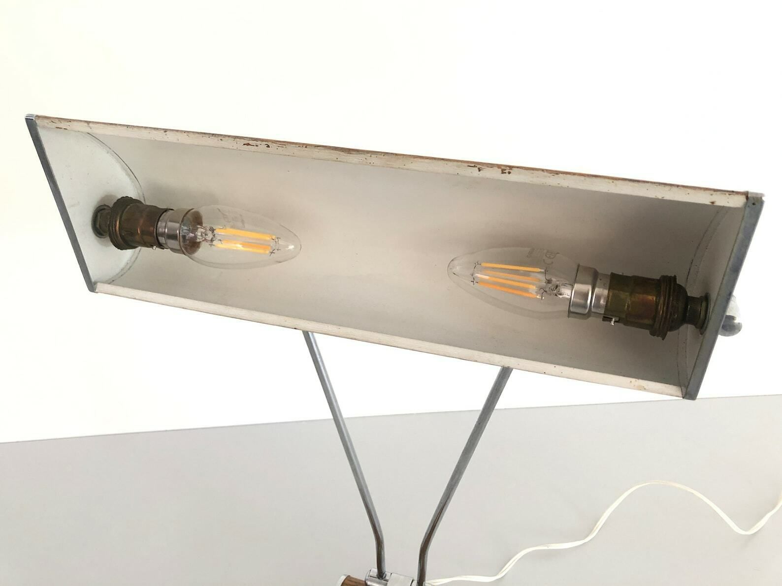 French Design Wood Texture Metal Large Desk Lamp By Eileen Gray, 1950s, France photo vintage