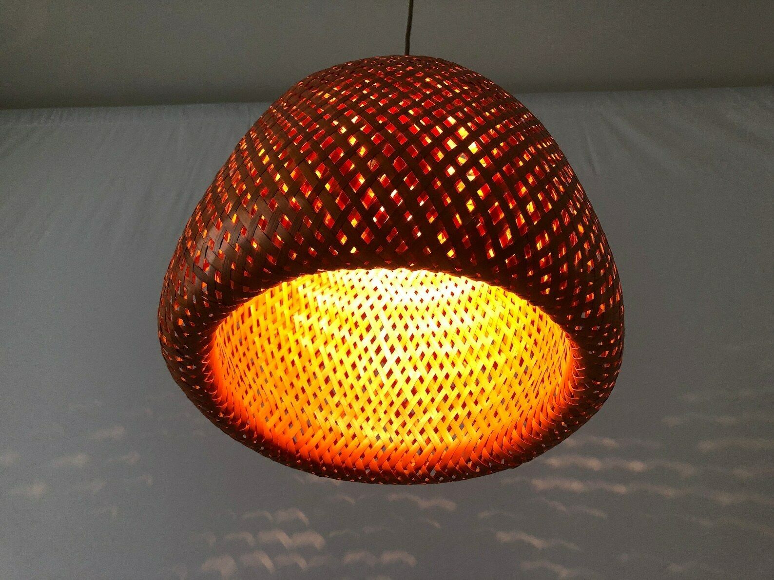photo for sale Unique Italian Design Wicker Pendant Lamp, 1960s, Italy