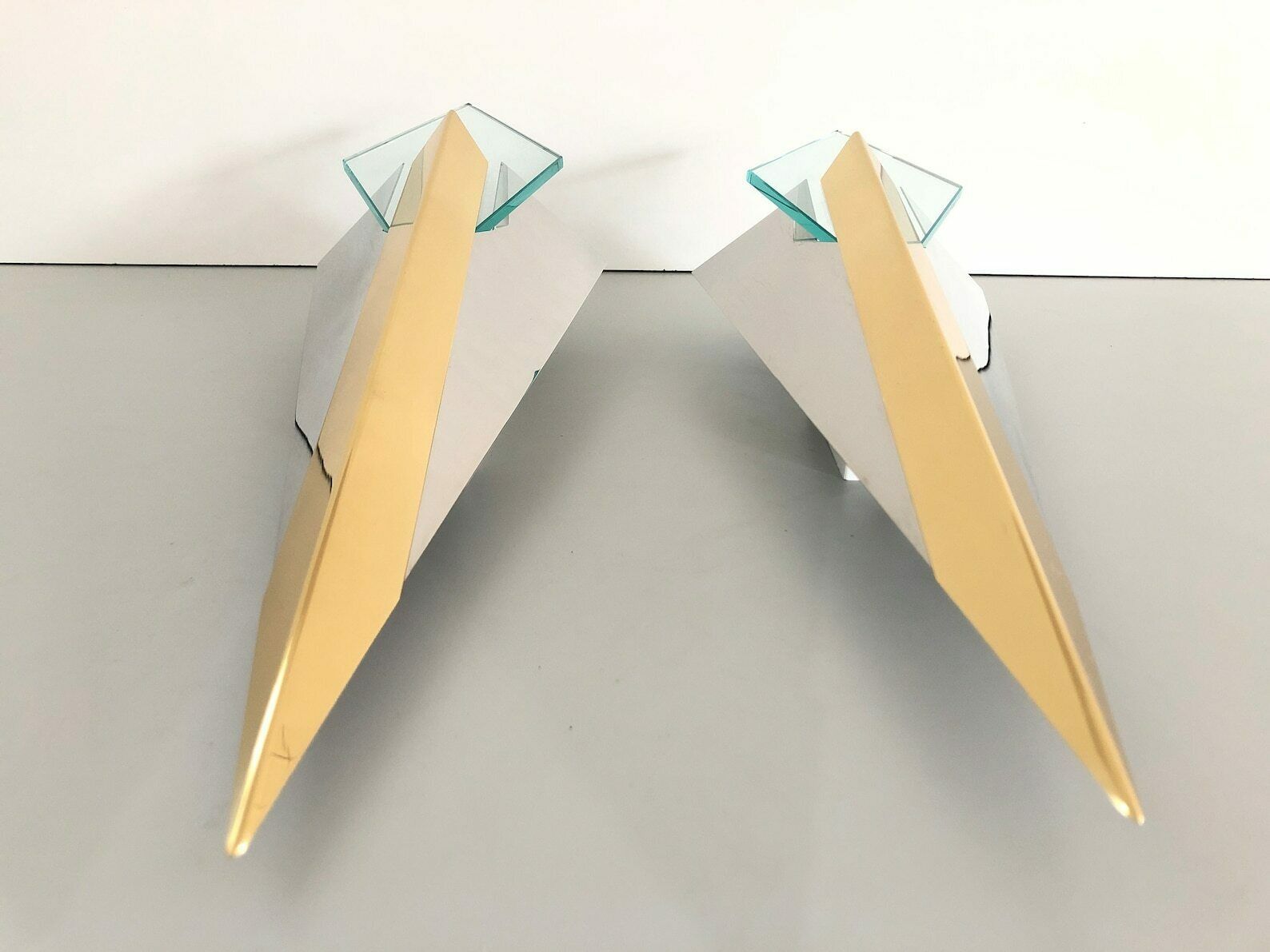 Luxurious Chrome And Gold Metal Triangle Design Pair Of Sconces By J.T. Kalmar, 1970s, Germany photo for sale