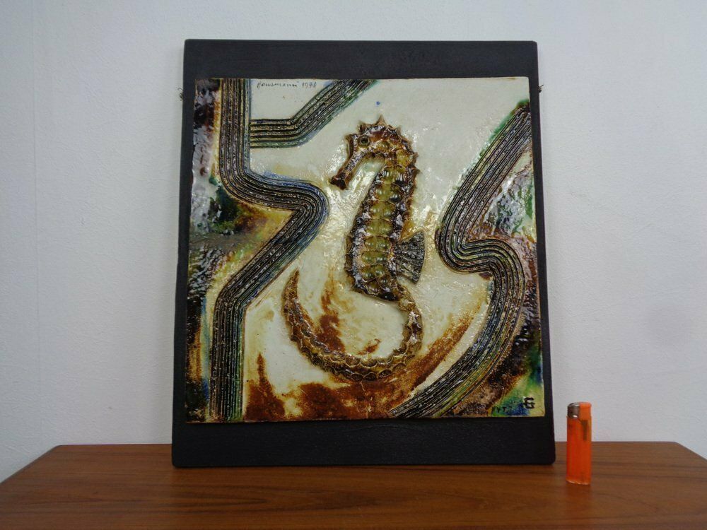 Large German Studio Ceramic Sea Horse Wall Plaque By Hausmann, 1978 photo buy