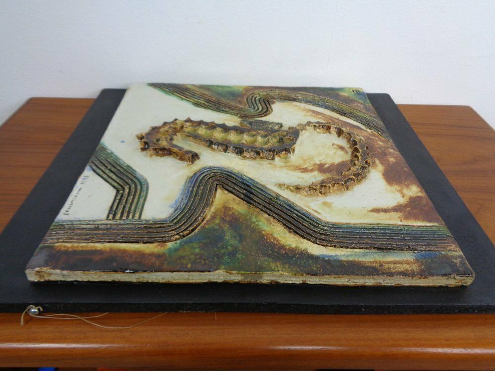photo vinterior Large German Studio Ceramic Sea Horse Wall Plaque By Hausmann, 1978