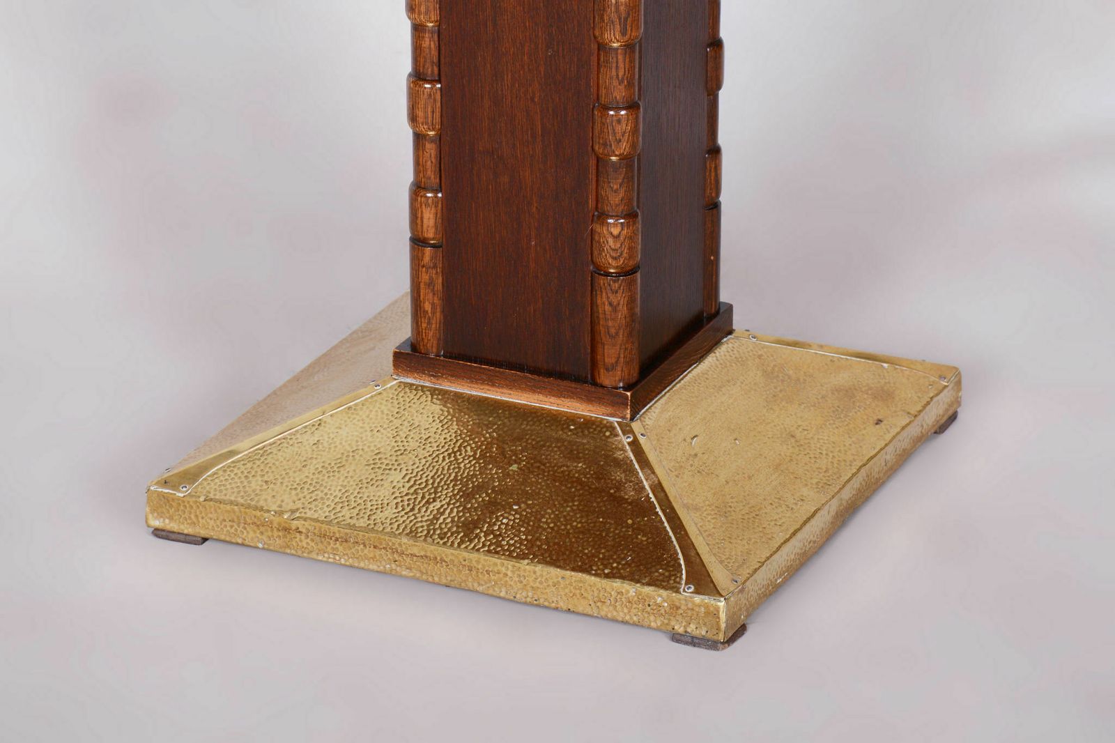 Restored Art Deco Small Table, Oak, Brass, Revived Polish, Czechia, 1920s photo 850.0