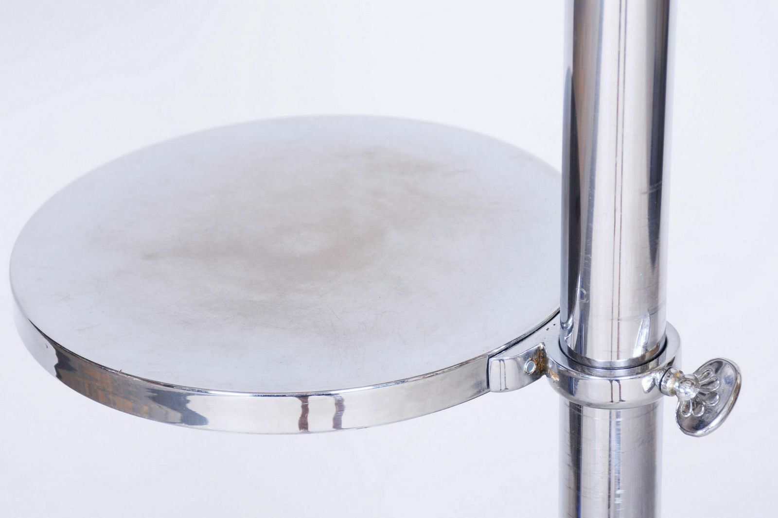Restored Art Deco Floor Lamp, Chrome, New Electrification, Adjustable Lamp Height, Angle, Czechia, 1920s photo vinterior