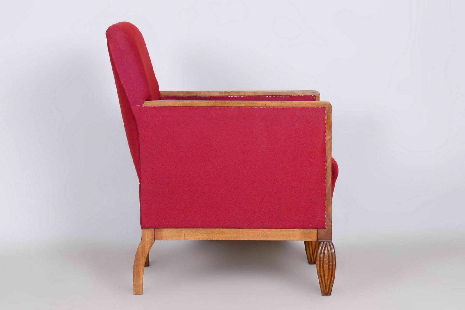Restored Art Deco Red Armchair, Beech, Original Upholstery, France, 1930s photo vintage