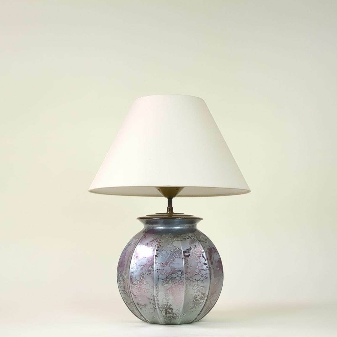 Vintage French 1980s Pink Lacquered Glass Boule Shaped Table Lamp, Original Lighting