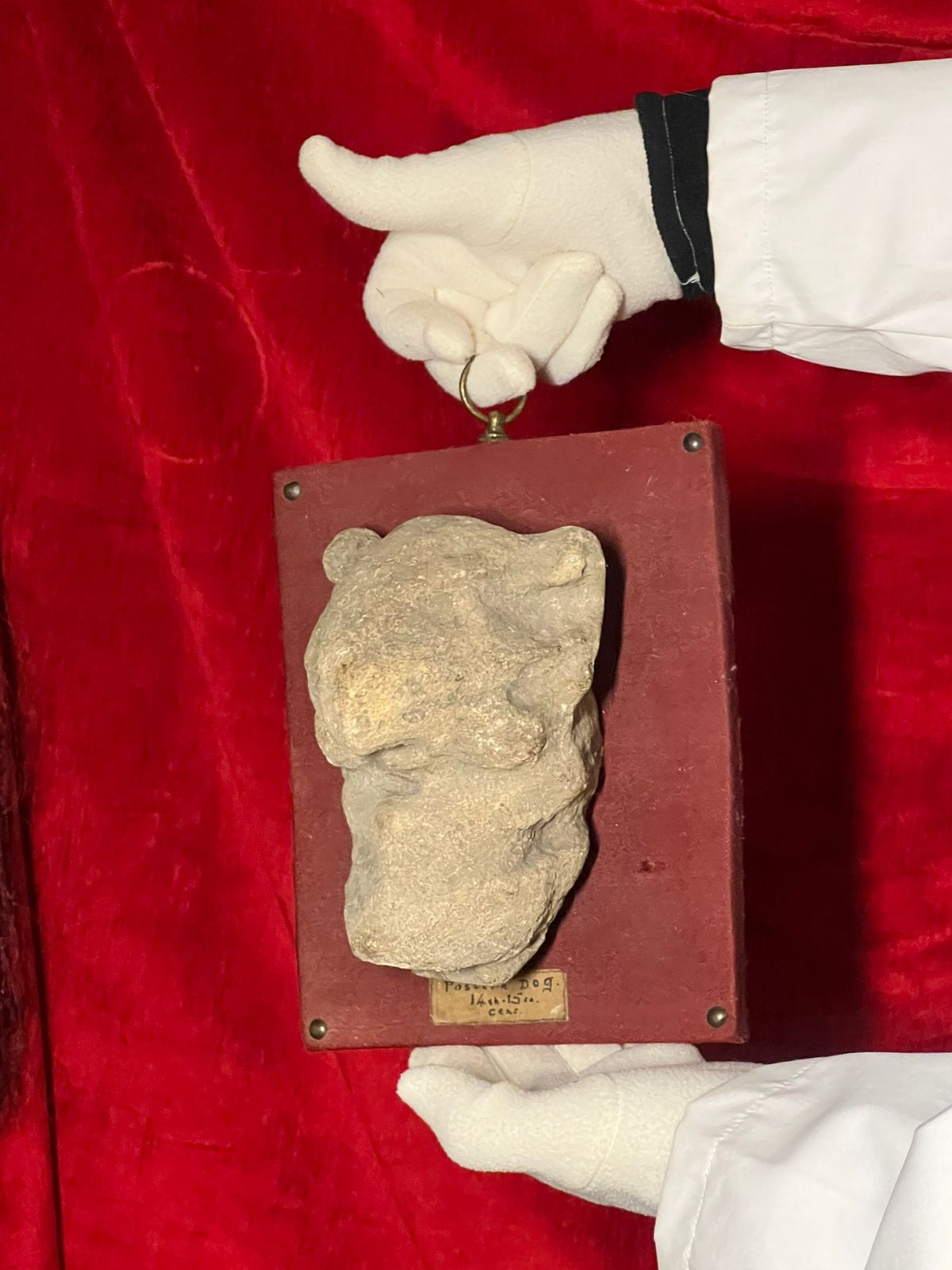 photo vintage Medieval 14th/15th Century Stone Artifactual Sculpture Of Pastern Dog