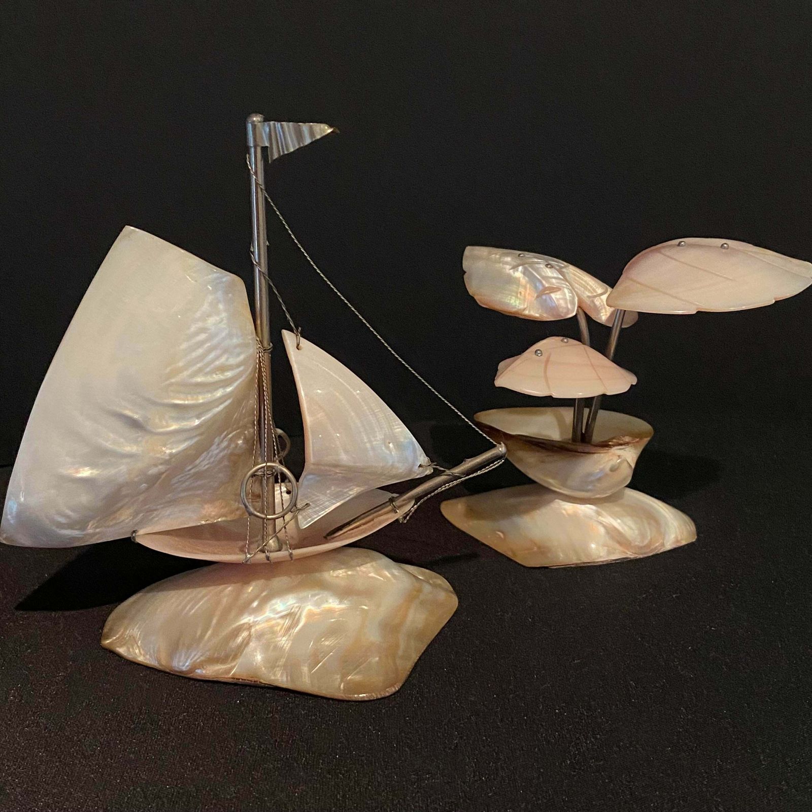A Pair Of Early 20th Century Art Deco Spinnaker Sailing Yacht Sculpture And Tropical Tree photo furniture