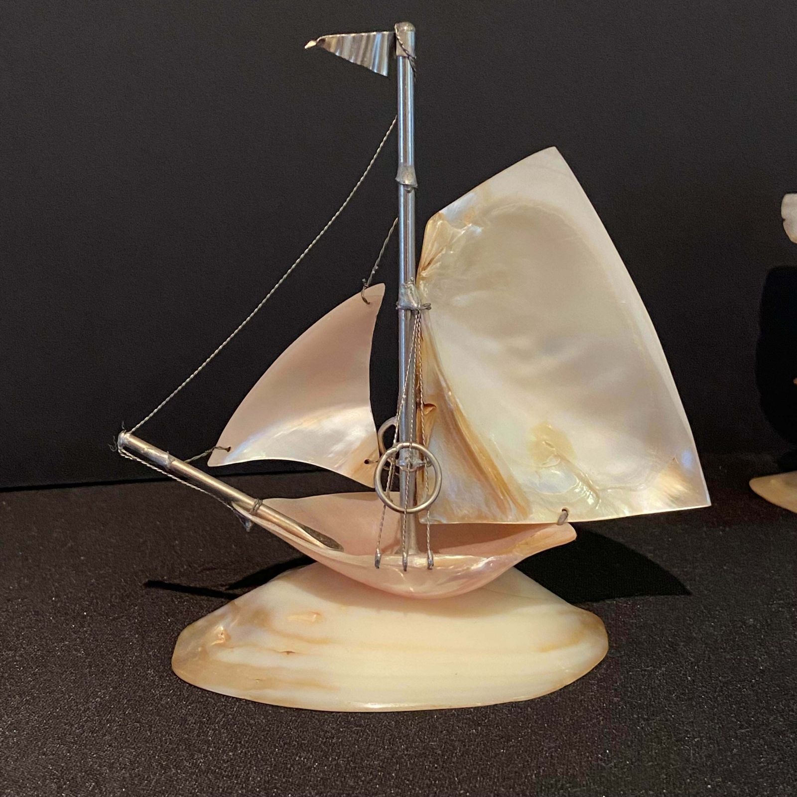 A Pair Of Early 20th Century Art Deco Spinnaker Sailing Yacht Sculpture And Tropical Tree photo for sale