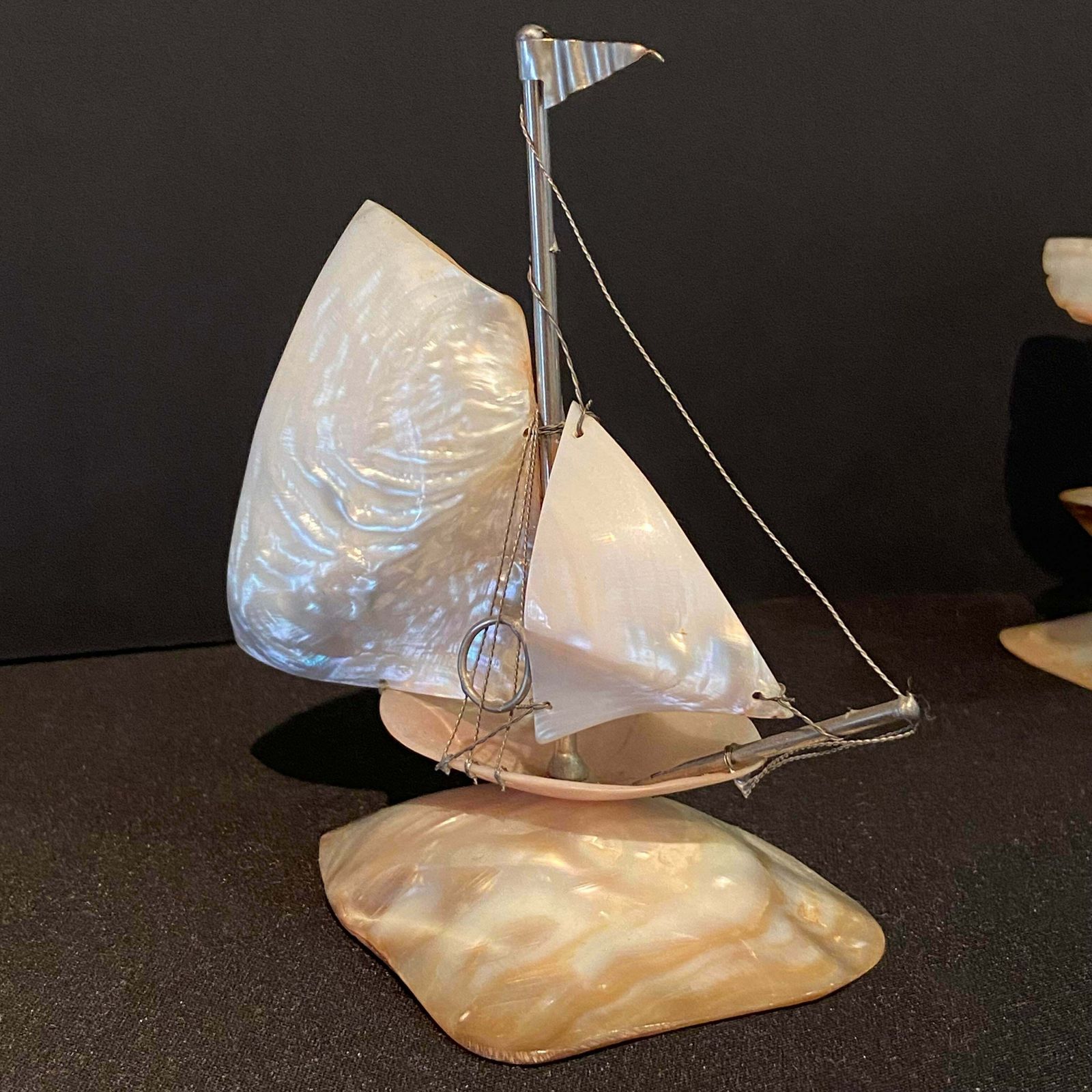 A Pair Of Early 20th Century Art Deco Spinnaker Sailing Yacht Sculpture And Tropical Tree photo Home Decor