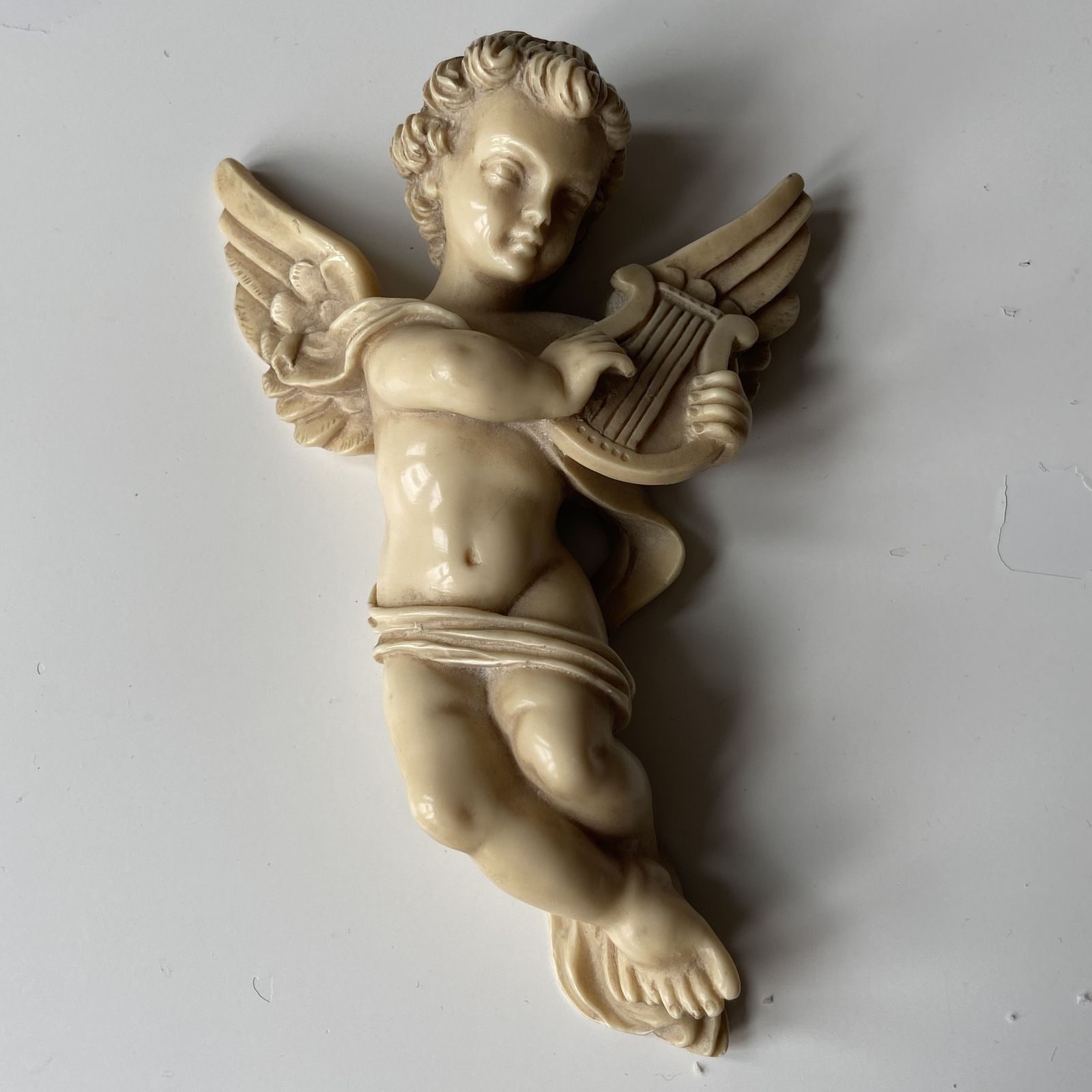 Antique Victorian Celluloid Angel Playing Harp Figurine photo for sale