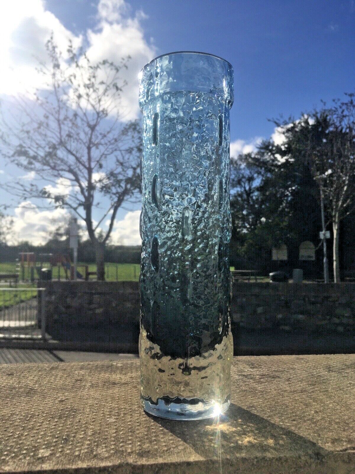 Mid Century Riihimaki Blue Grey Knobbly Textured Glass Vase 1461 Scandi Retro photo furniture