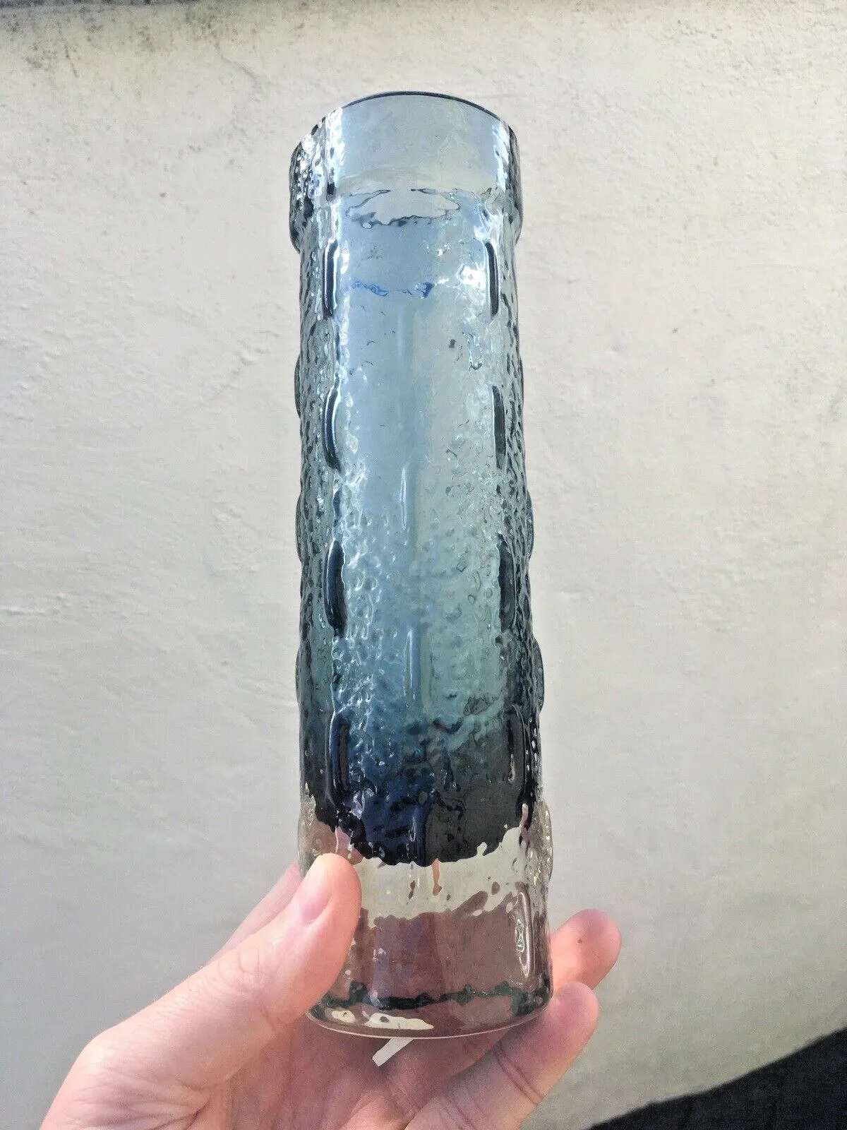 Mid Century Riihimaki Blue Grey Knobbly Textured Glass Vase 1461 Scandi Retro photo vinterior