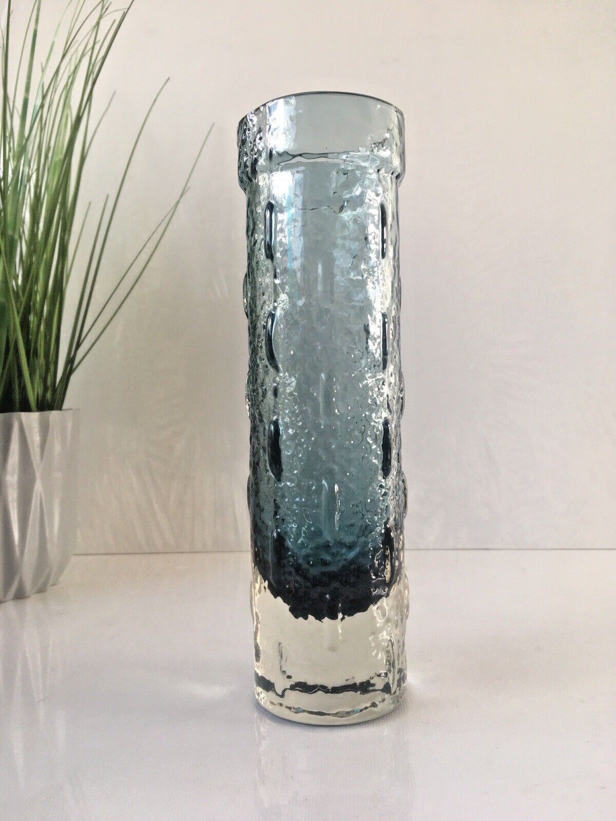 Mid Century Riihimaki Blue Grey Knobbly Textured Glass Vase 1461 Scandi Retro photo vintage