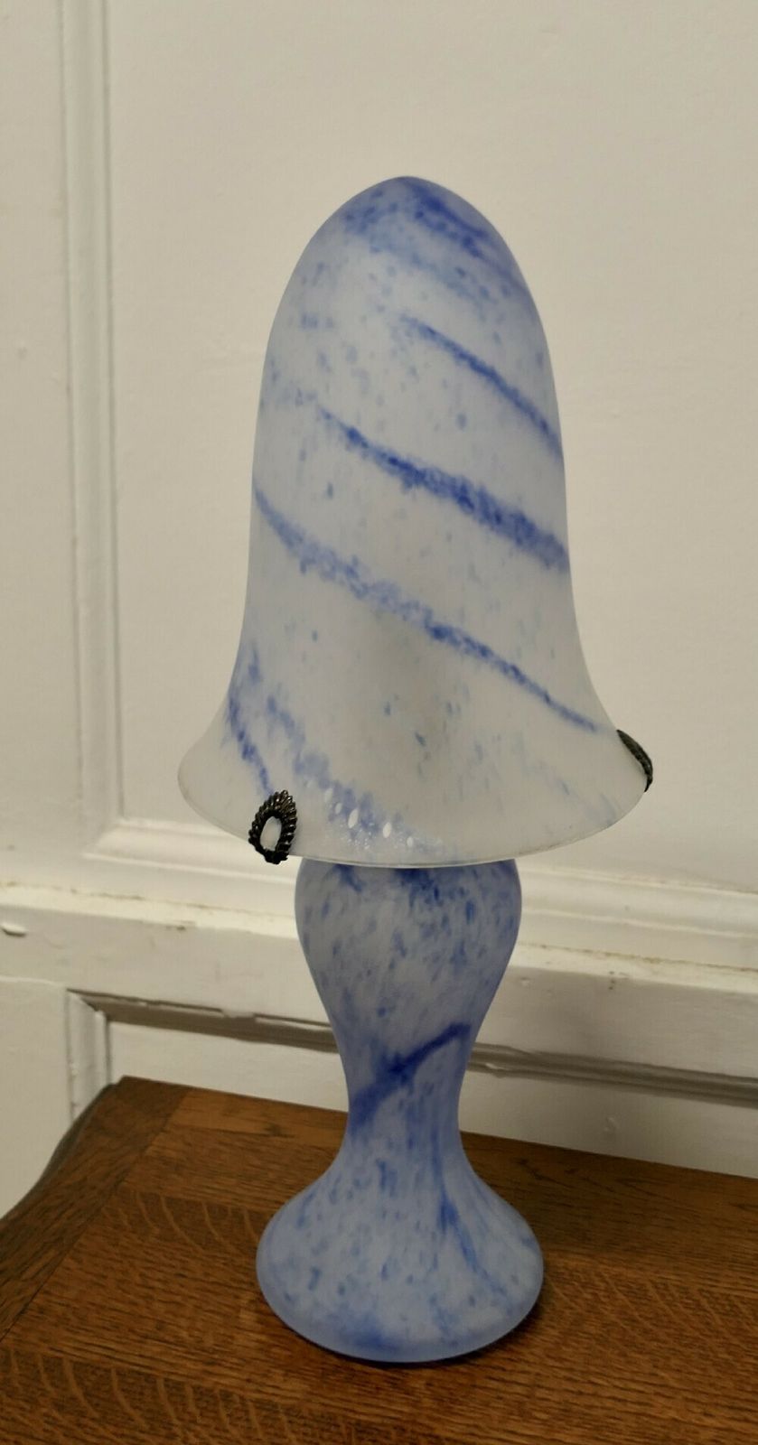 Art Deco Style End Of Day Blue Glass Lamp And Glass Shade