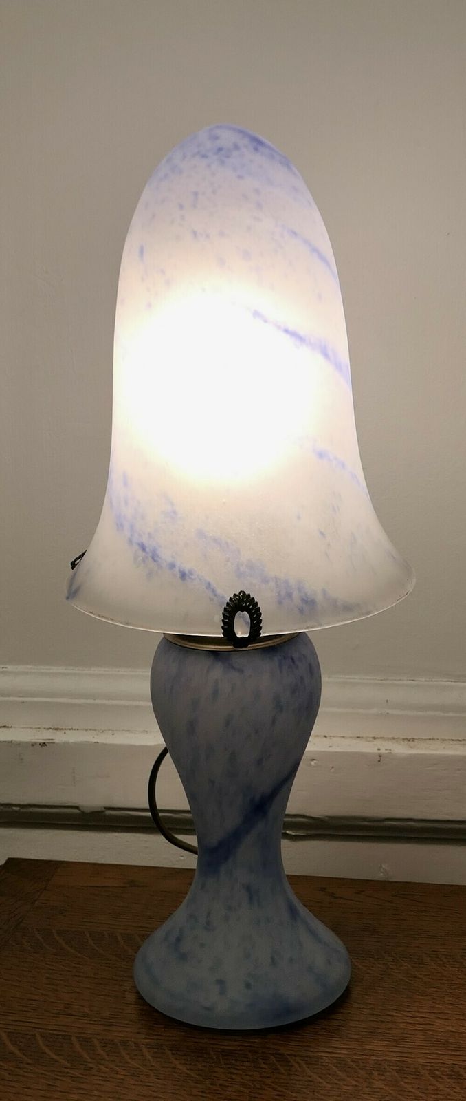 Art Deco Style End Of Day Blue Glass Lamp And Glass Shade photo buy