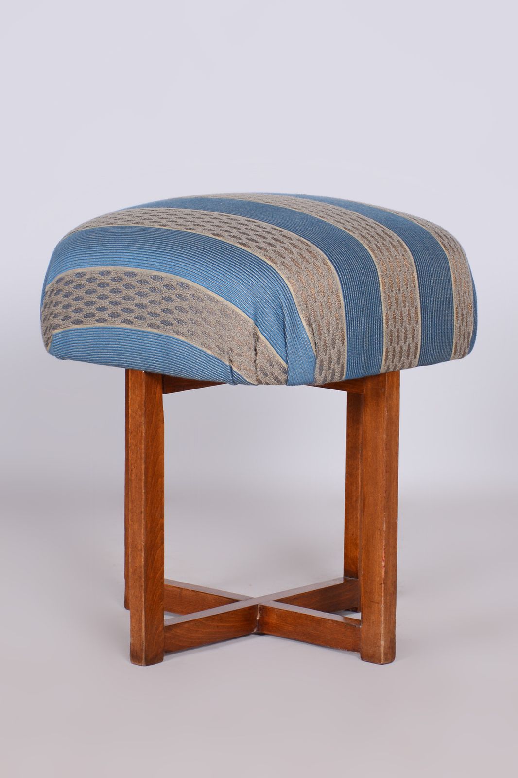 Restored Art Deco Beech Stool, New Upholstery, Revived Polish, Czechia, 1930s photo furniture