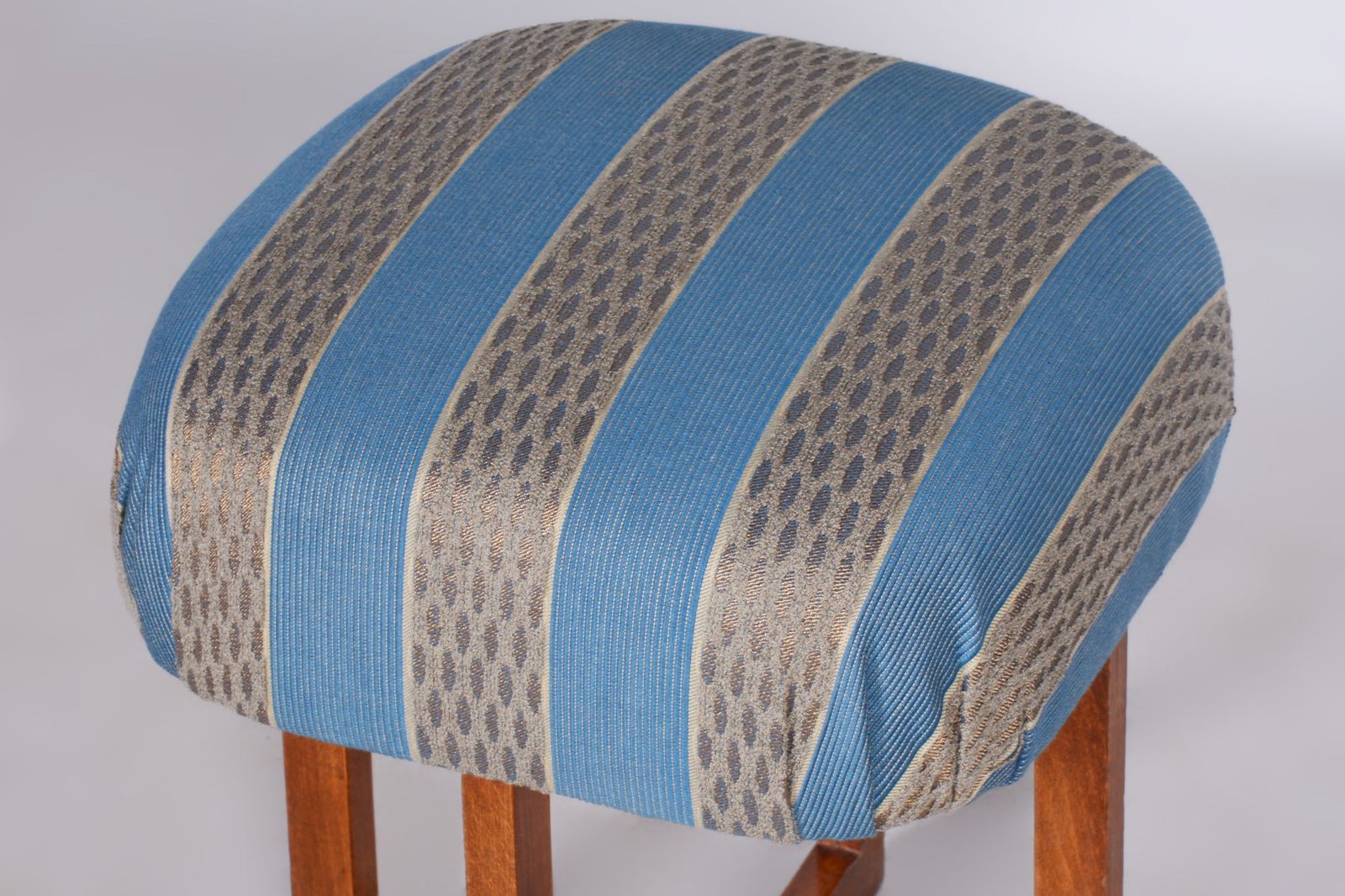 Restored Art Deco Beech Stool, New Upholstery, Revived Polish, Czechia, 1930s photo 600.0