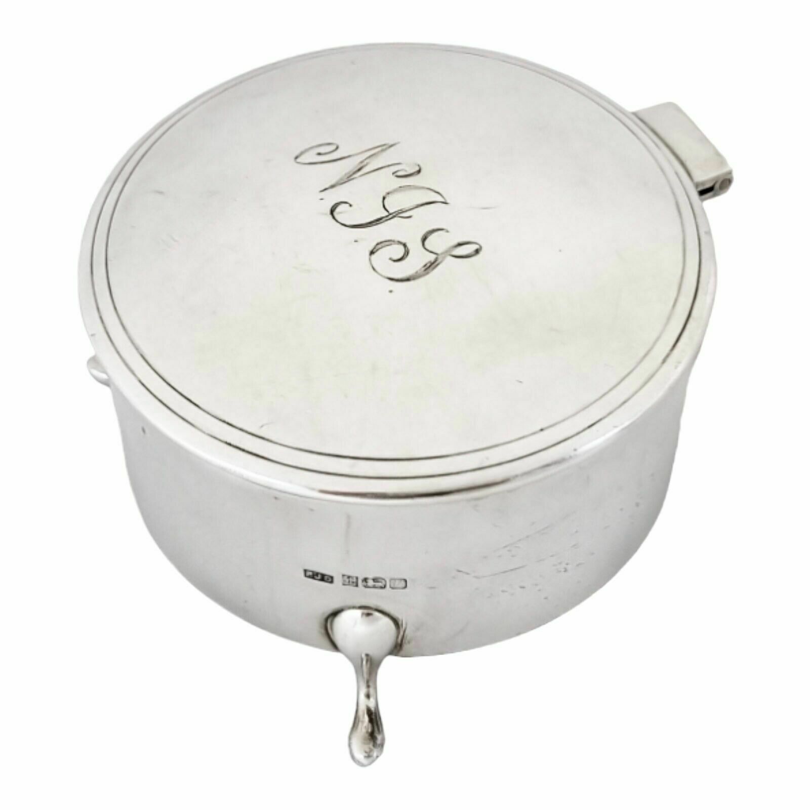 Large Vintage Sterling Silver Keepsake Trinket Toilet Box, Round Body, Hoof Feet photo furniture