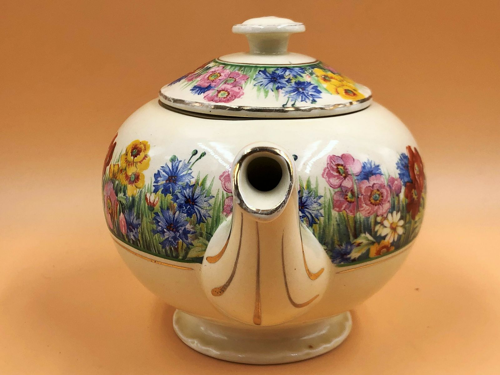 Clarice Cliff Radiance Design Honeyglaze 1 Pint Globe Teapot, Creamer And Sugar Bowl Set. C1930. No. 10436. photo for sale