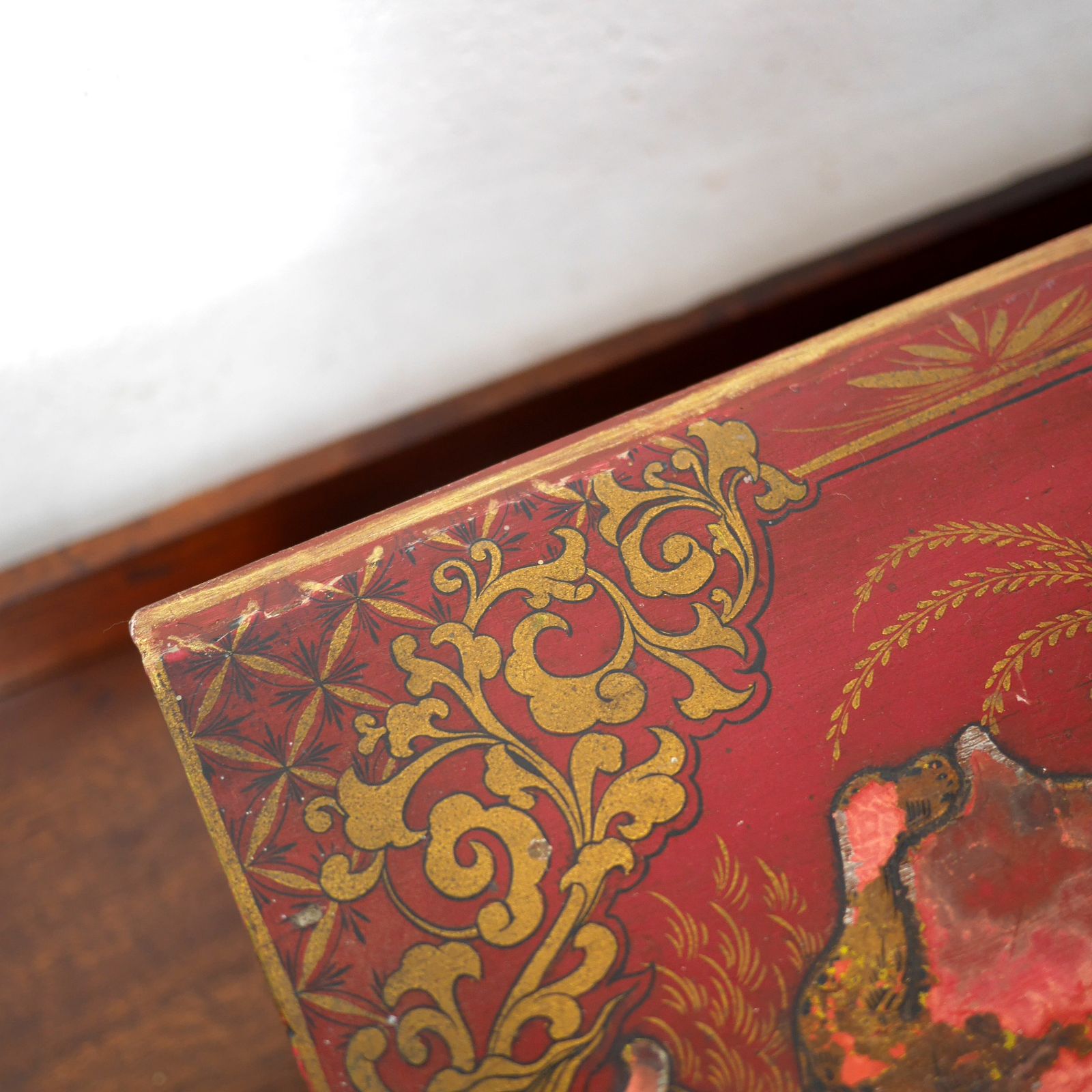 photo buy Antique Wig Jewelry Red Wooden Box Chinoiserie