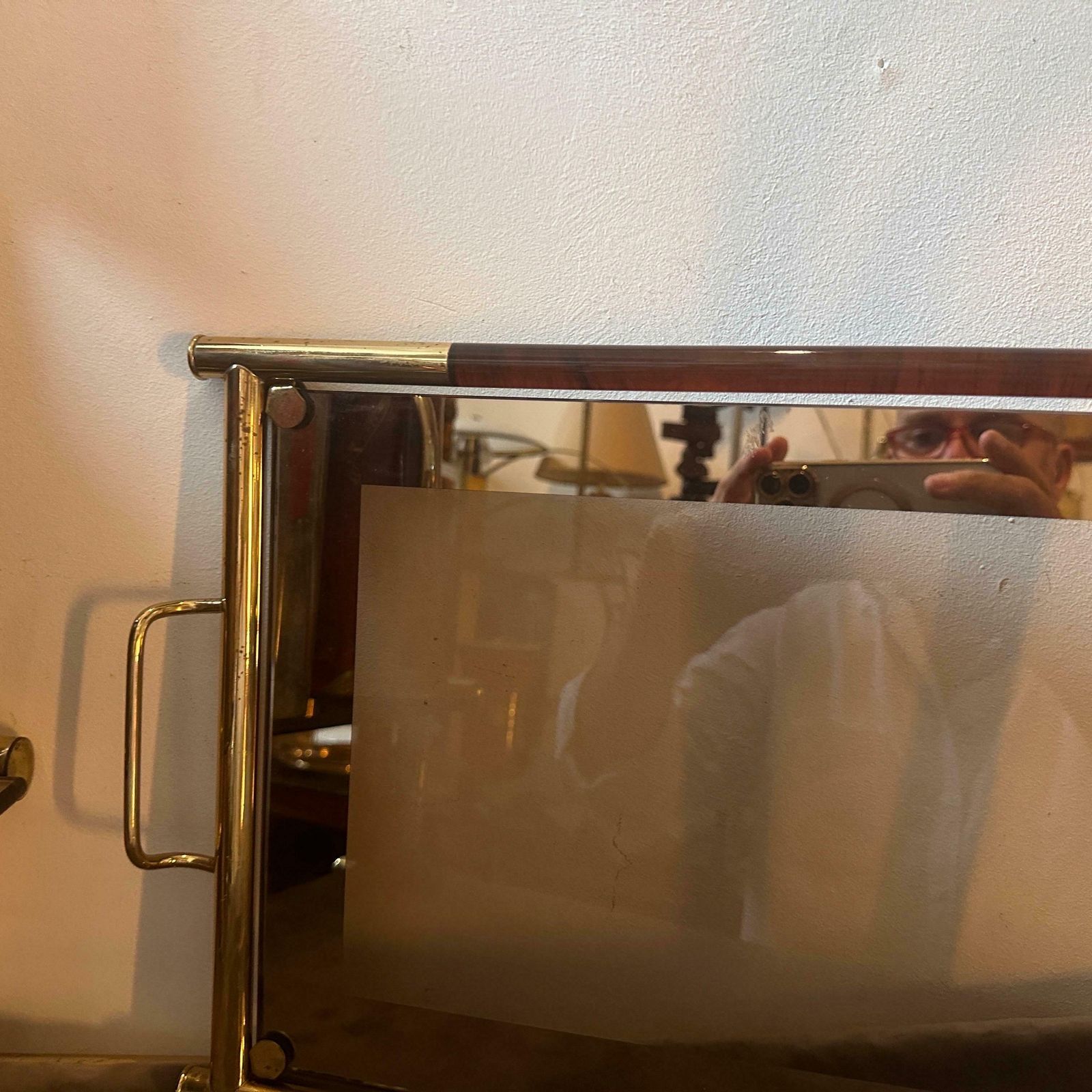 1970s Mid Century Modern Brass Lucite And Smoked Glass Italian Tray photo for sale