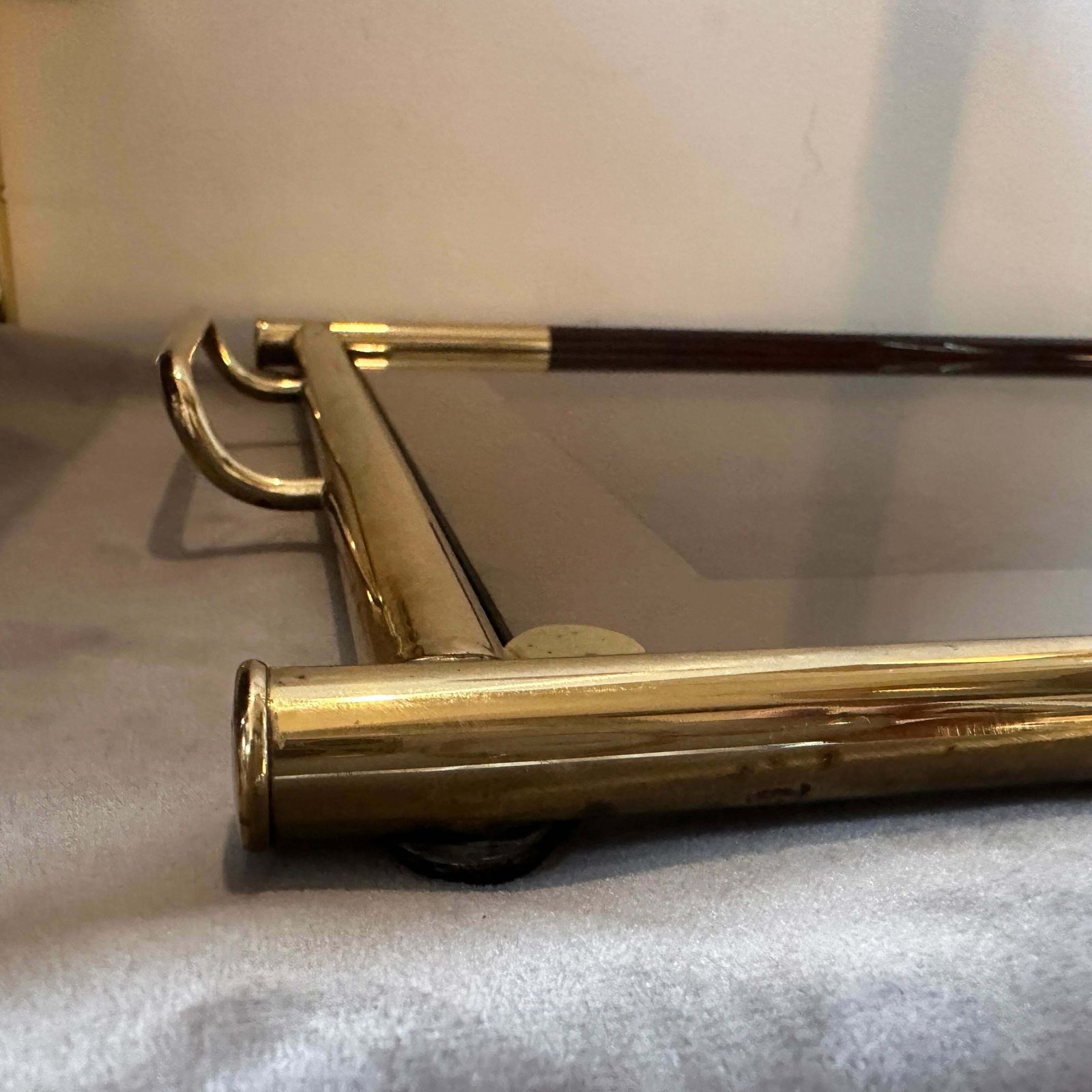 1970s Mid Century Modern Brass Lucite And Smoked Glass Italian Tray photo vinterior