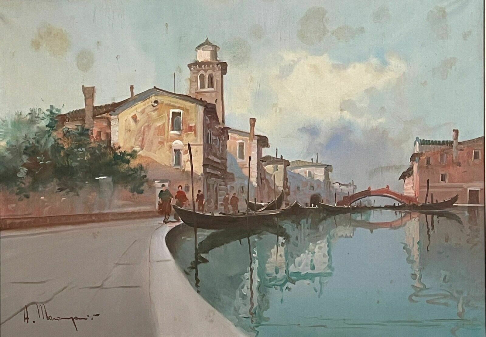 Oil Painting On Canvas, Aldo Marangoni, Venice, 20th Century photo furniture