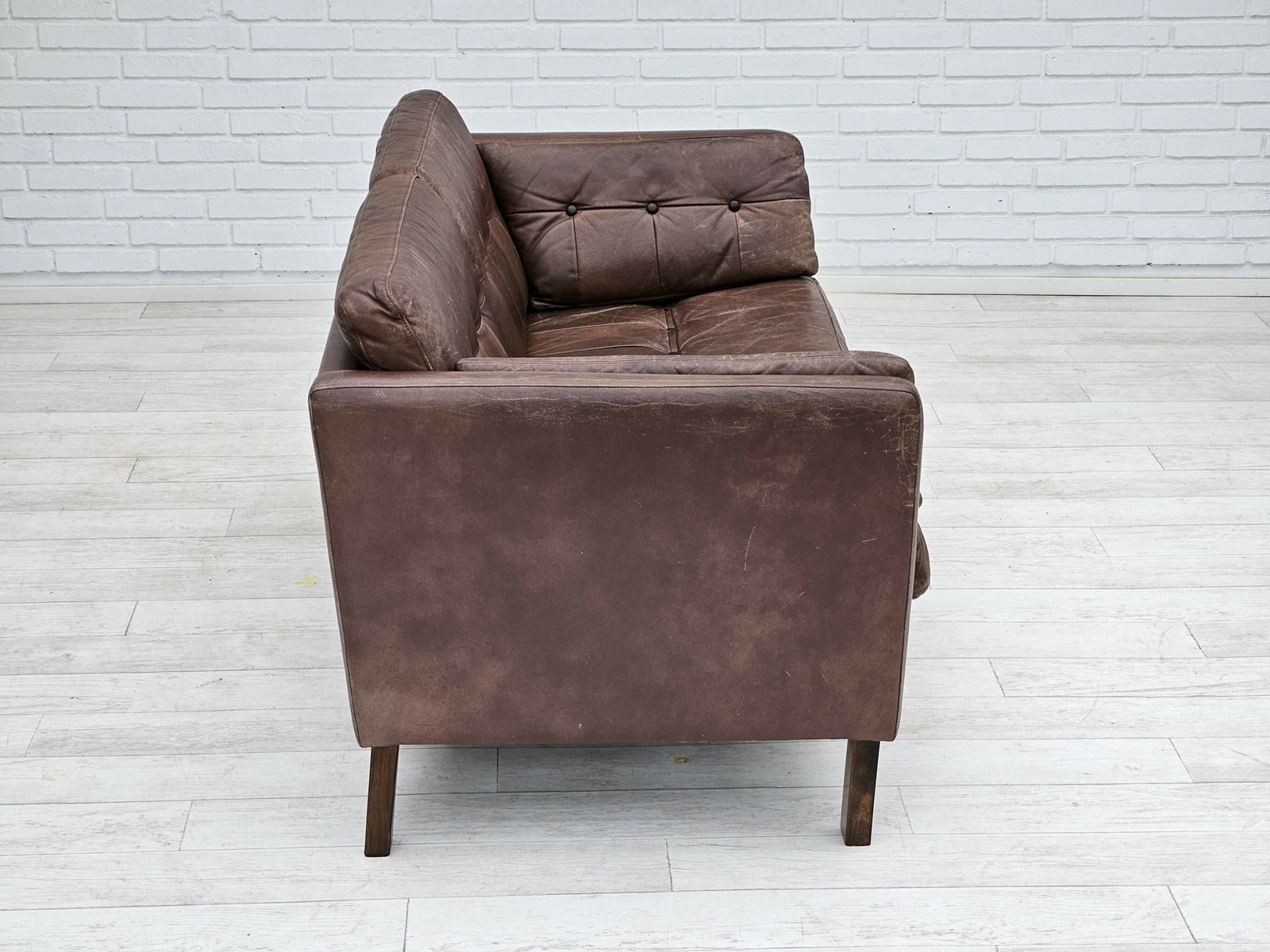 1970s, Danish 2 Seater Classic Sofa, Original Brown Leather. photo 1420.0