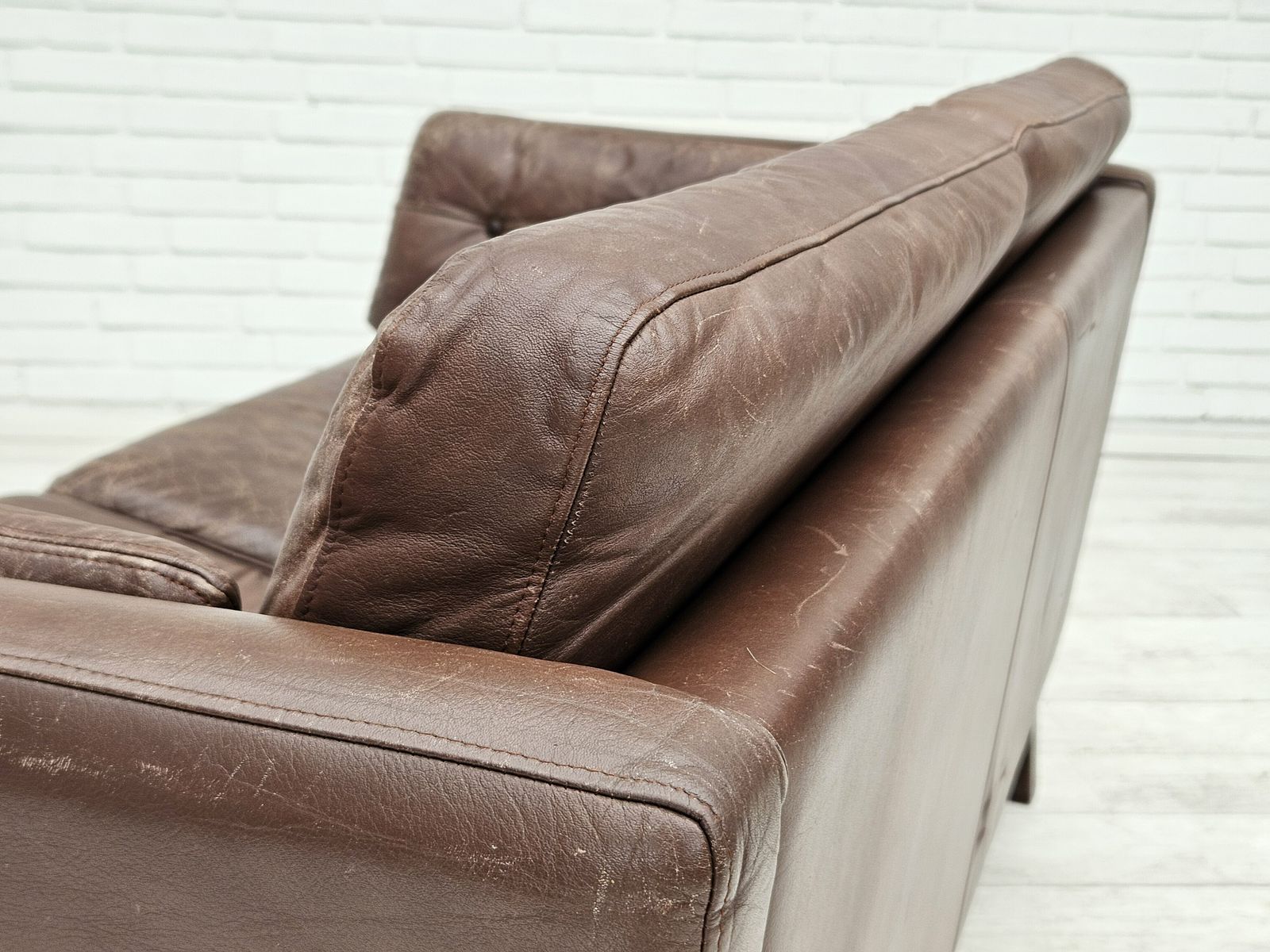 photo for sale 1970s, Danish 2 Seater Classic Sofa, Original Brown Leather.