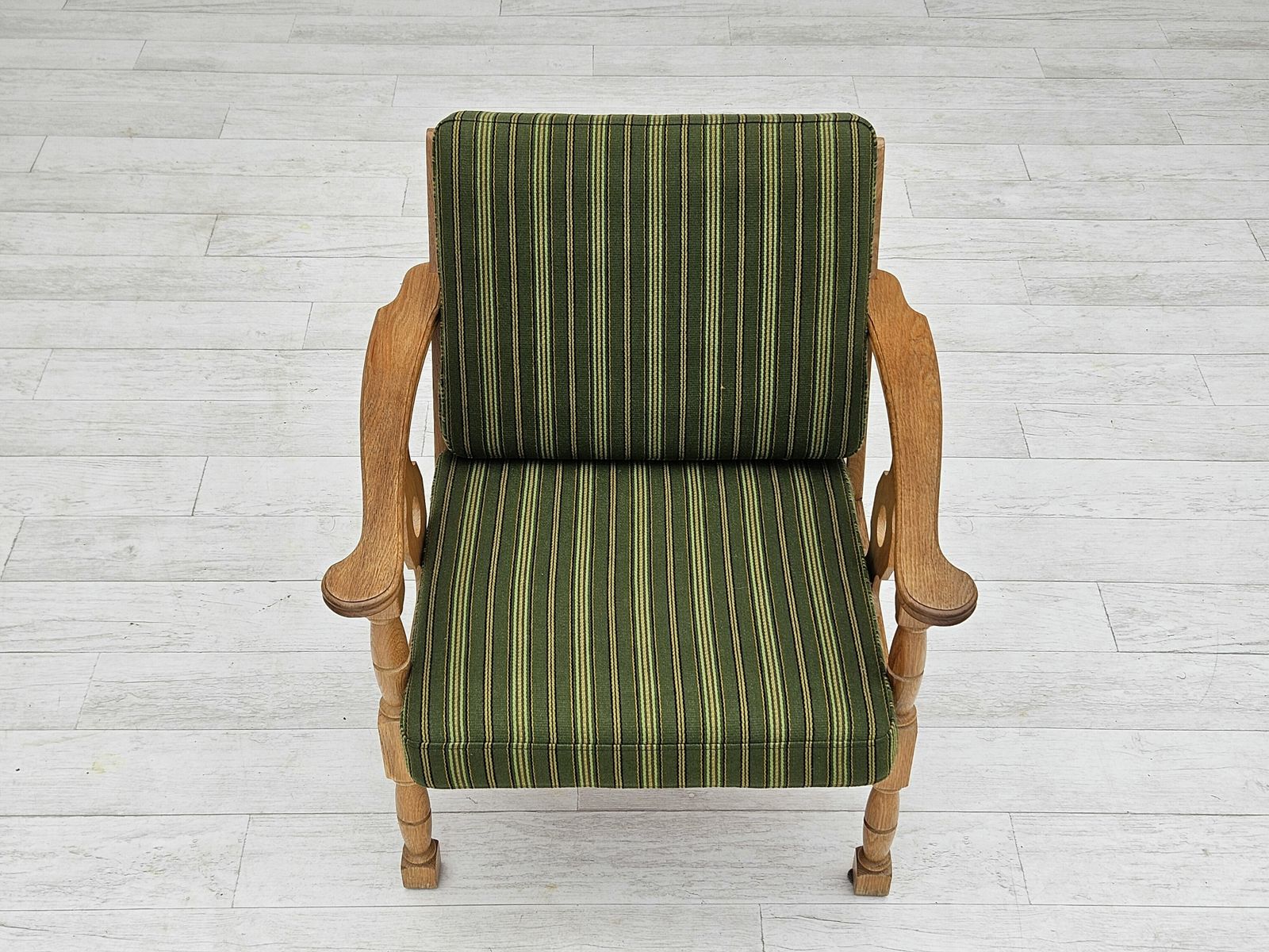 750.0 1970s, Danish Design, Oak Wood Armchair In Furniture Wool, Original Condition. photo